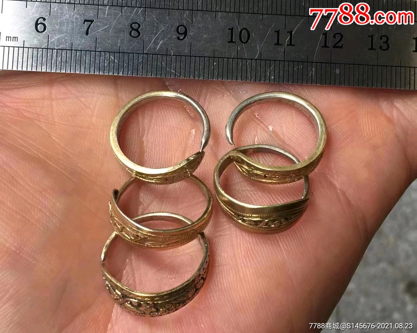鎏金单尖老银戒指5个_银戒指_民间老银饰品【7788收藏__收藏热线】