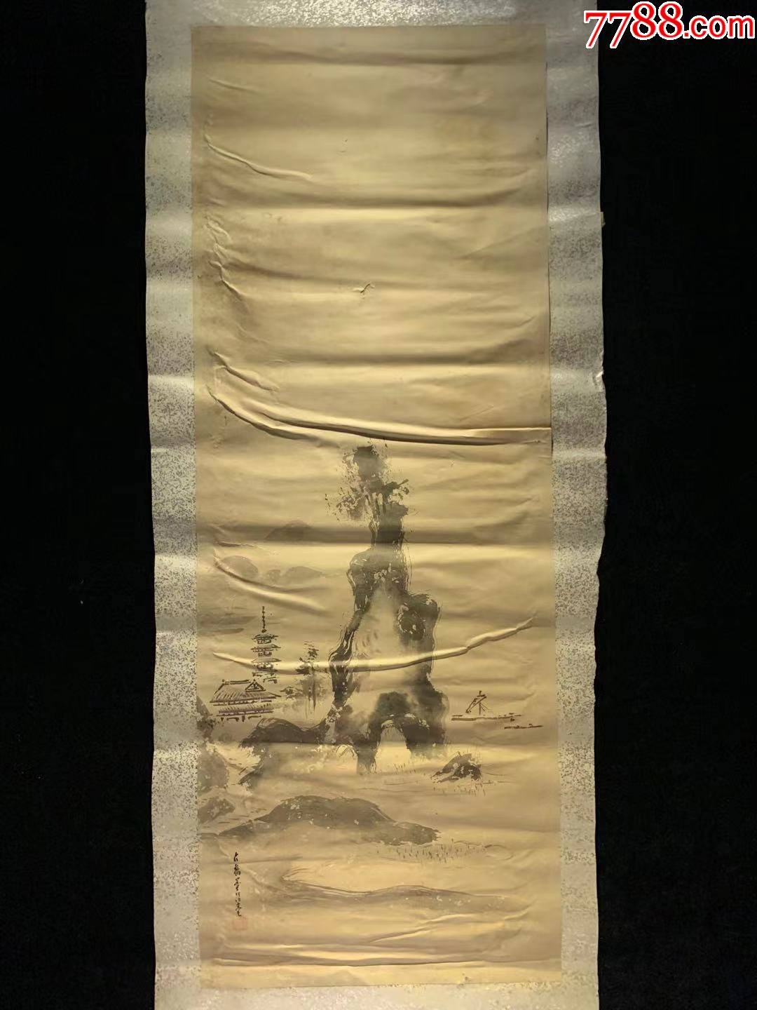 日本回流老字画纸本清代奇峰墨阁图3561中古真迹书画-价格:350元-se82199644-山水国画原作-零售-7788收藏__收藏热线