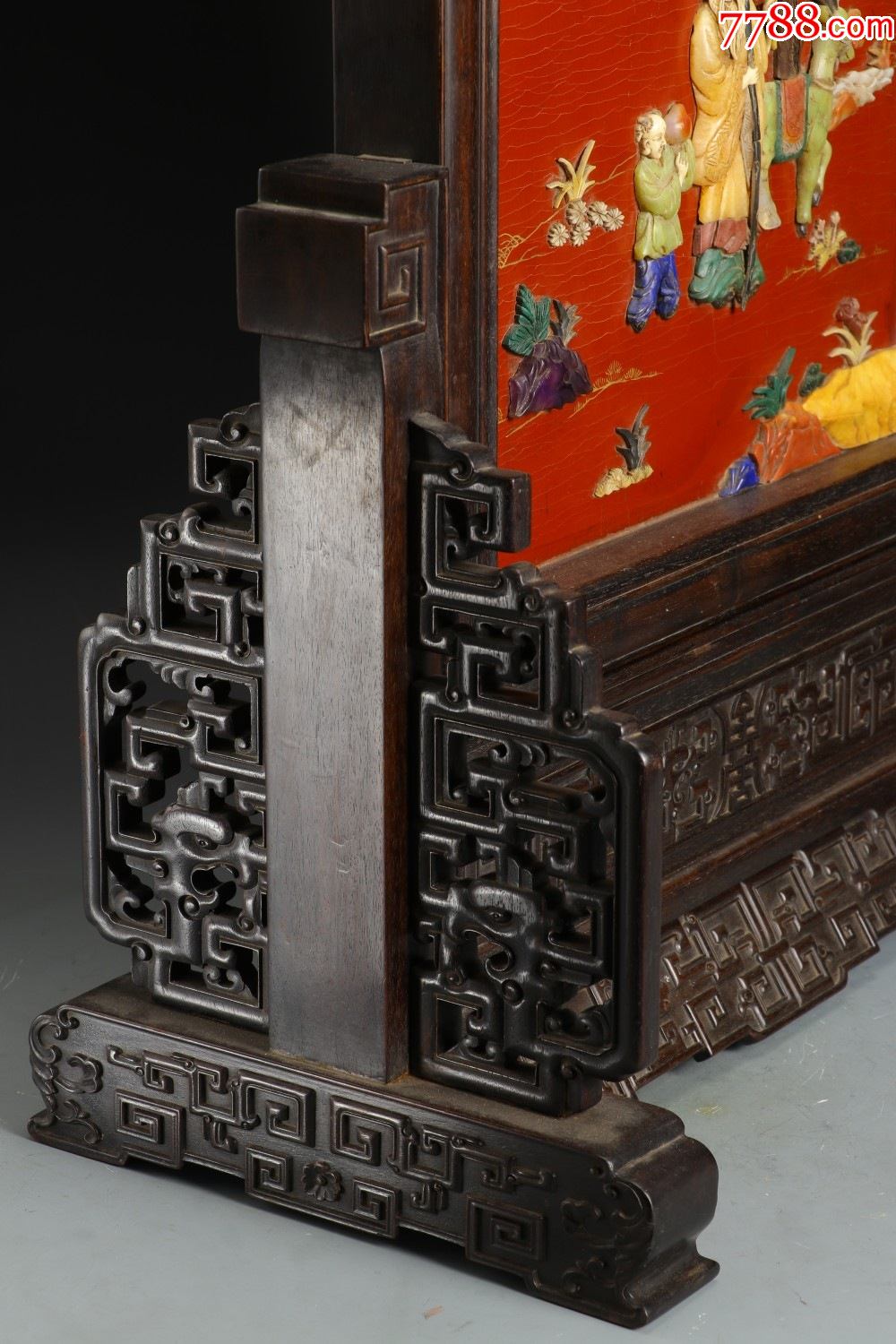 清紫檀红漆地嵌百宝万福添源插屏_木屏风_第3张_7788老酒收藏