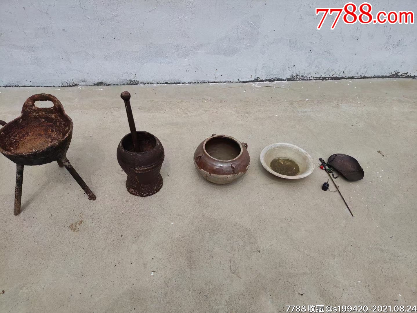 中医药工具七件套有药碾子小铡刀药锅捣药缸陶药罐药碗铜称品相一流