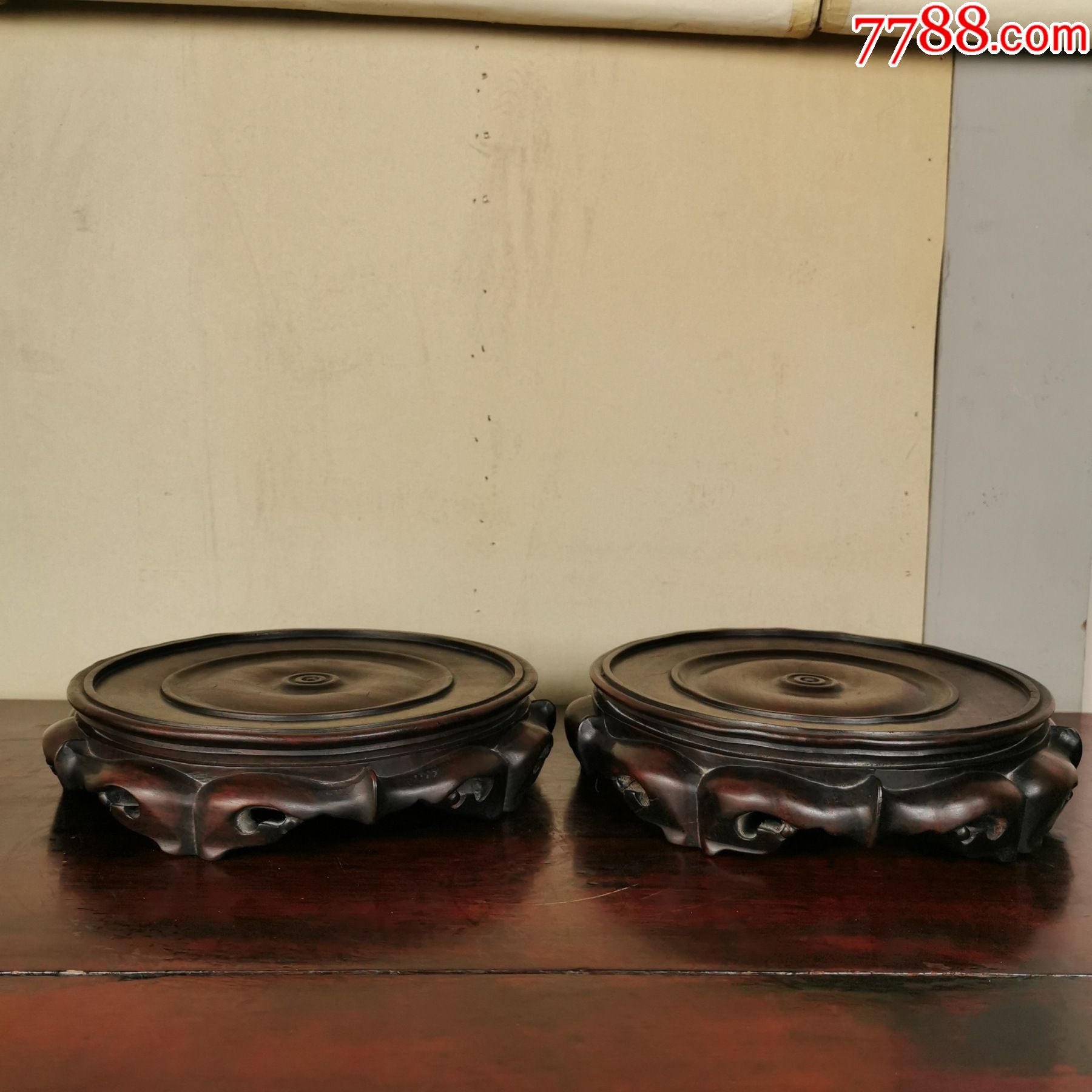 硬木底座木制花瓶座古玩木器家具雕花圆座托放置各类瓷器花卉摆件