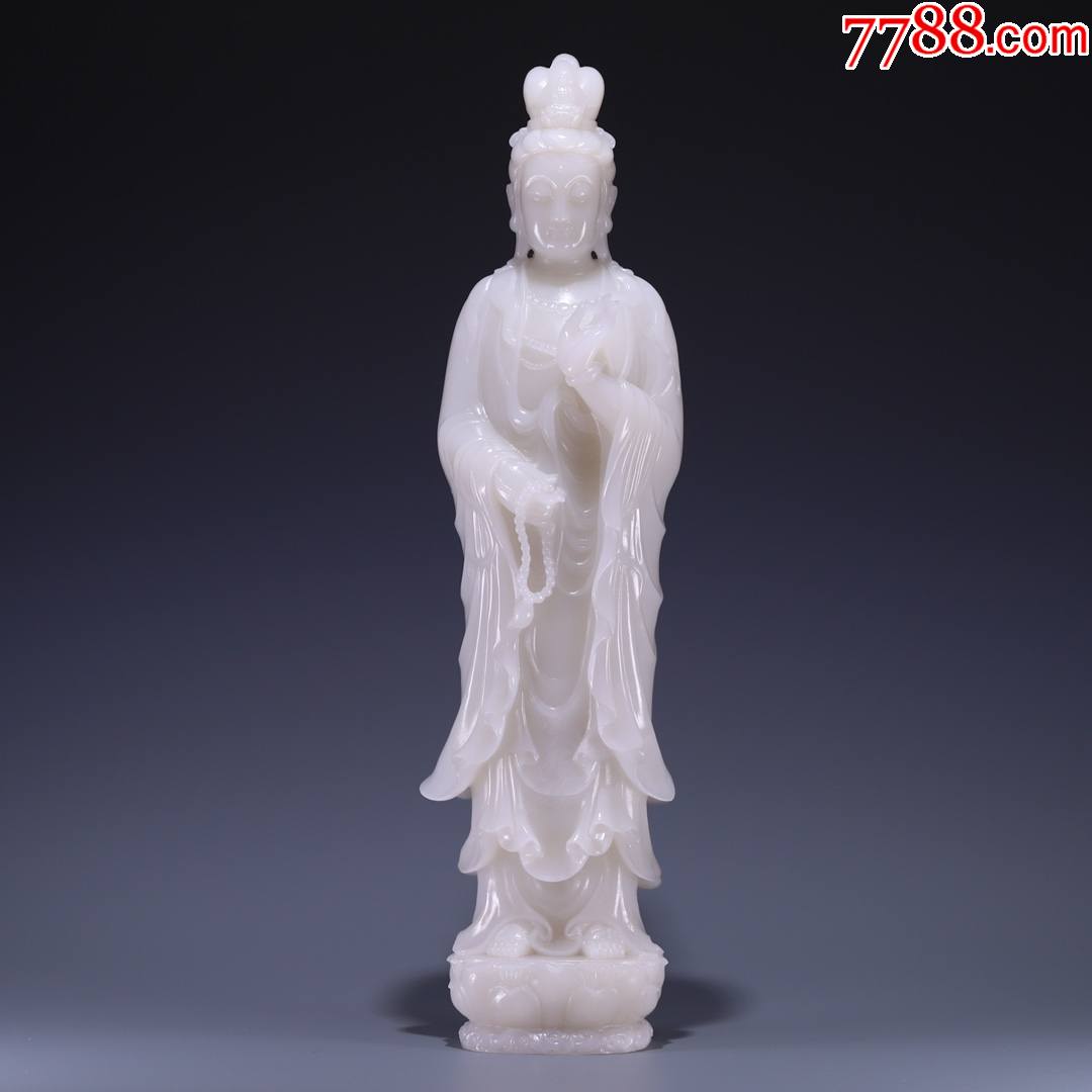 旧藏和田白玉观音站姿像