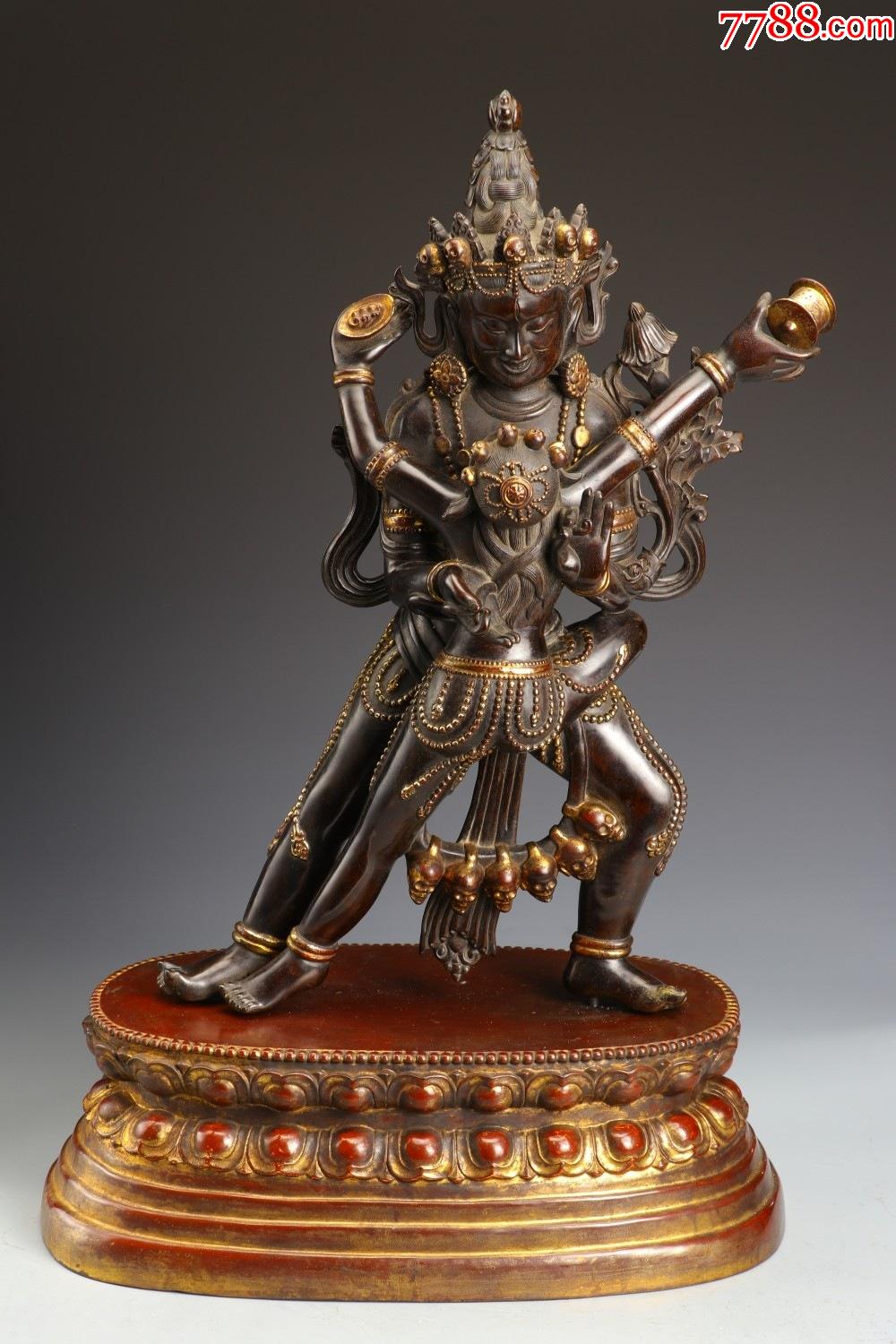 清代,黄花梨漆金胜乐金刚造像