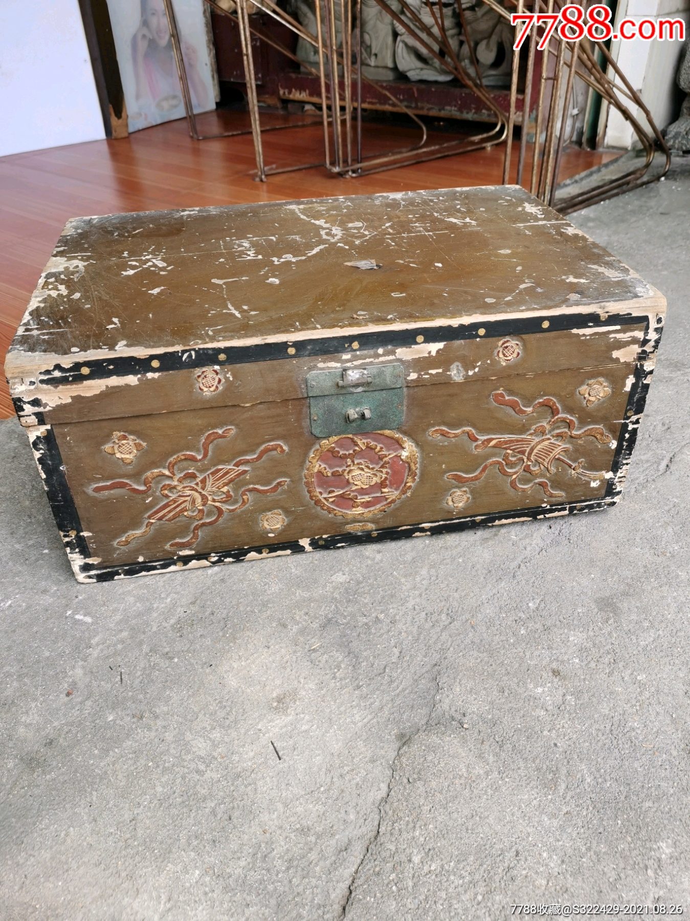 清代民国大漆鎏金精致老木箱收纳箱百宝箱杂件物箱