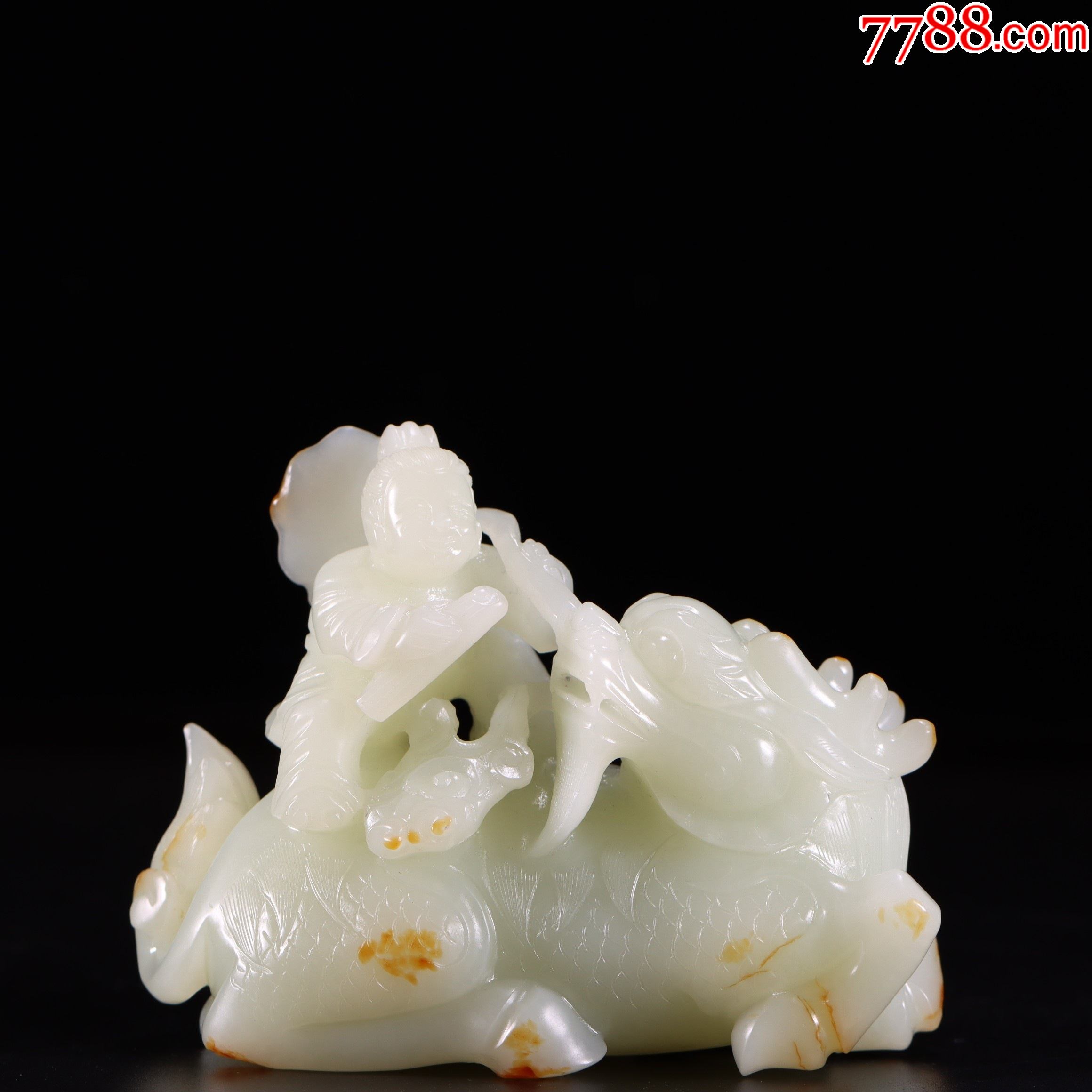 和田白玉麒麟送子把件