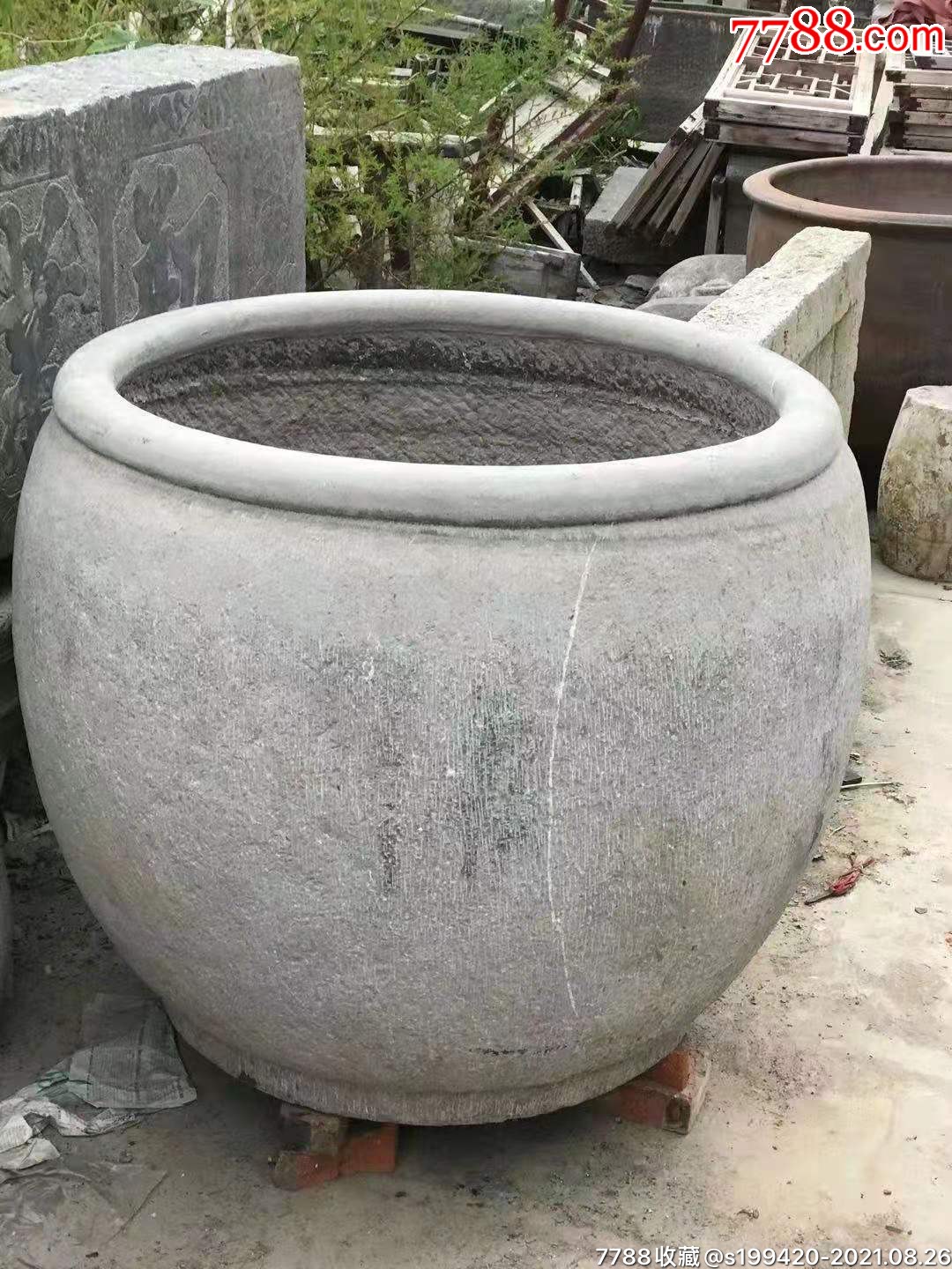 清代早期青石石缸精细工口径86高80