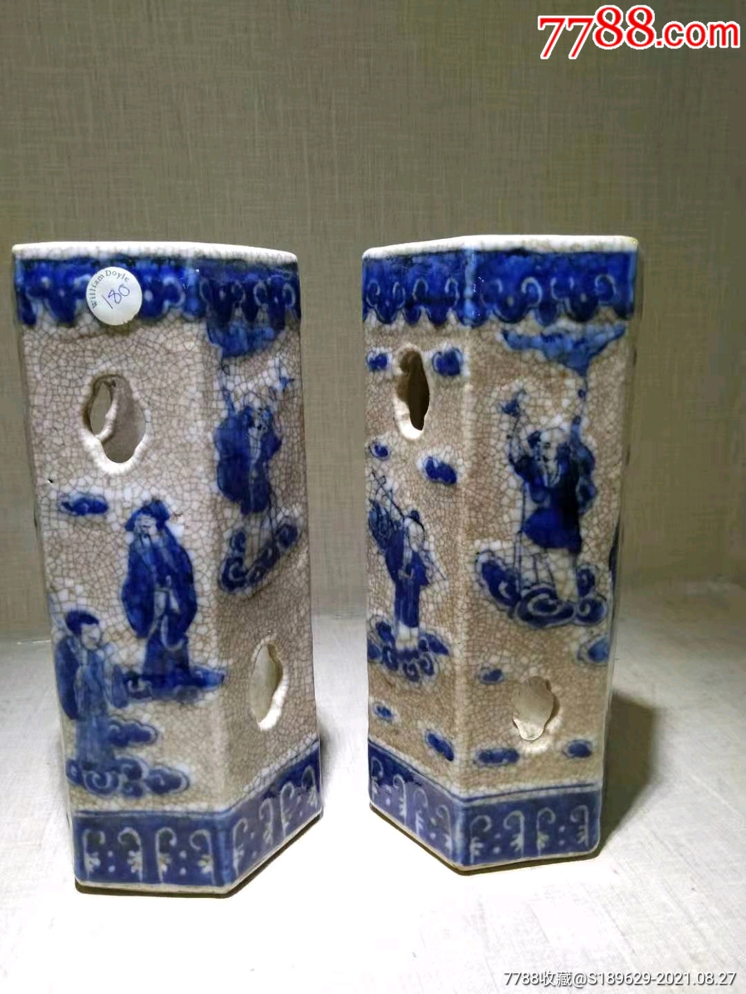 清代青花八仙人物六角帽筒_价格23333元【远古入侵】_第1张_7788收藏