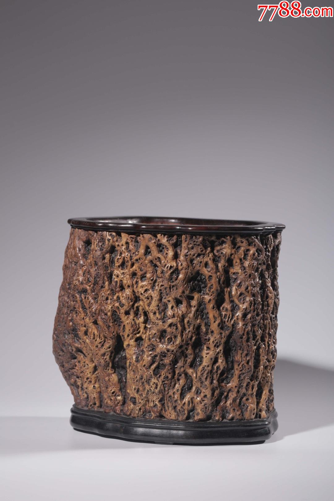 民国天然瘿木嵌小叶紫檀文房笔筒