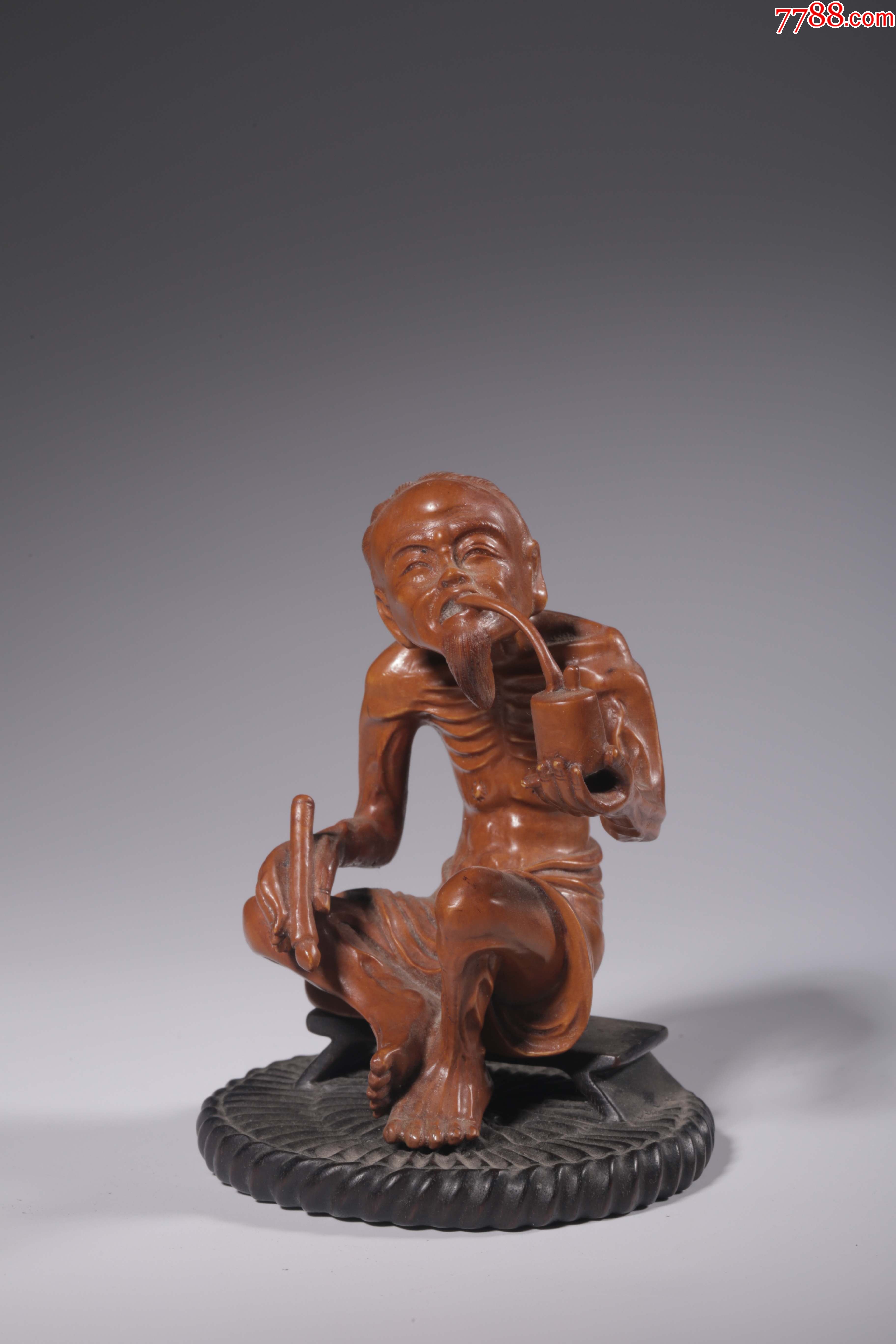 民国黄杨木雕瘦骨罗汉坐像-木佛像/人像-7788木艺