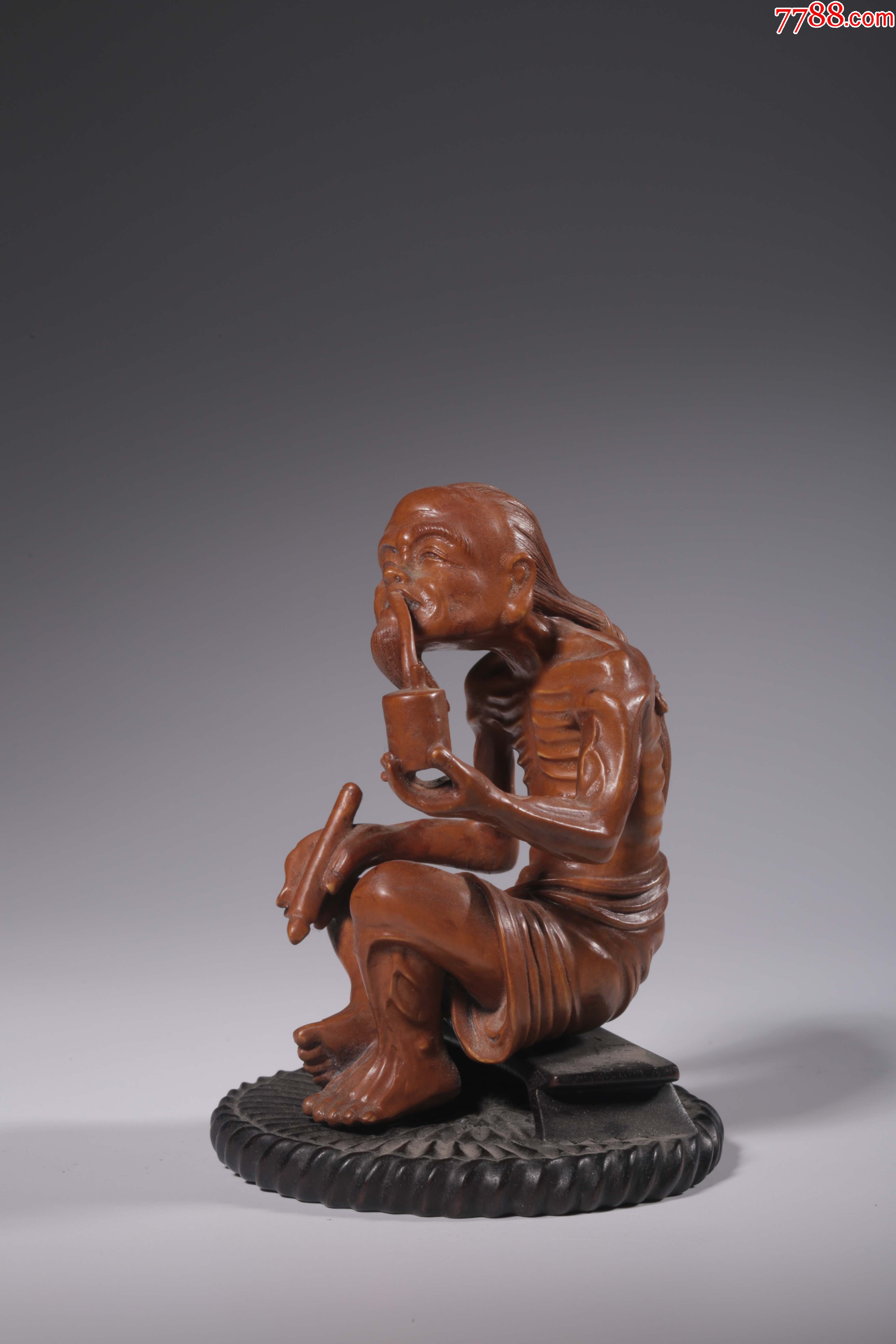 民国黄杨木雕瘦骨罗汉坐像-木佛像/人像-7788木艺