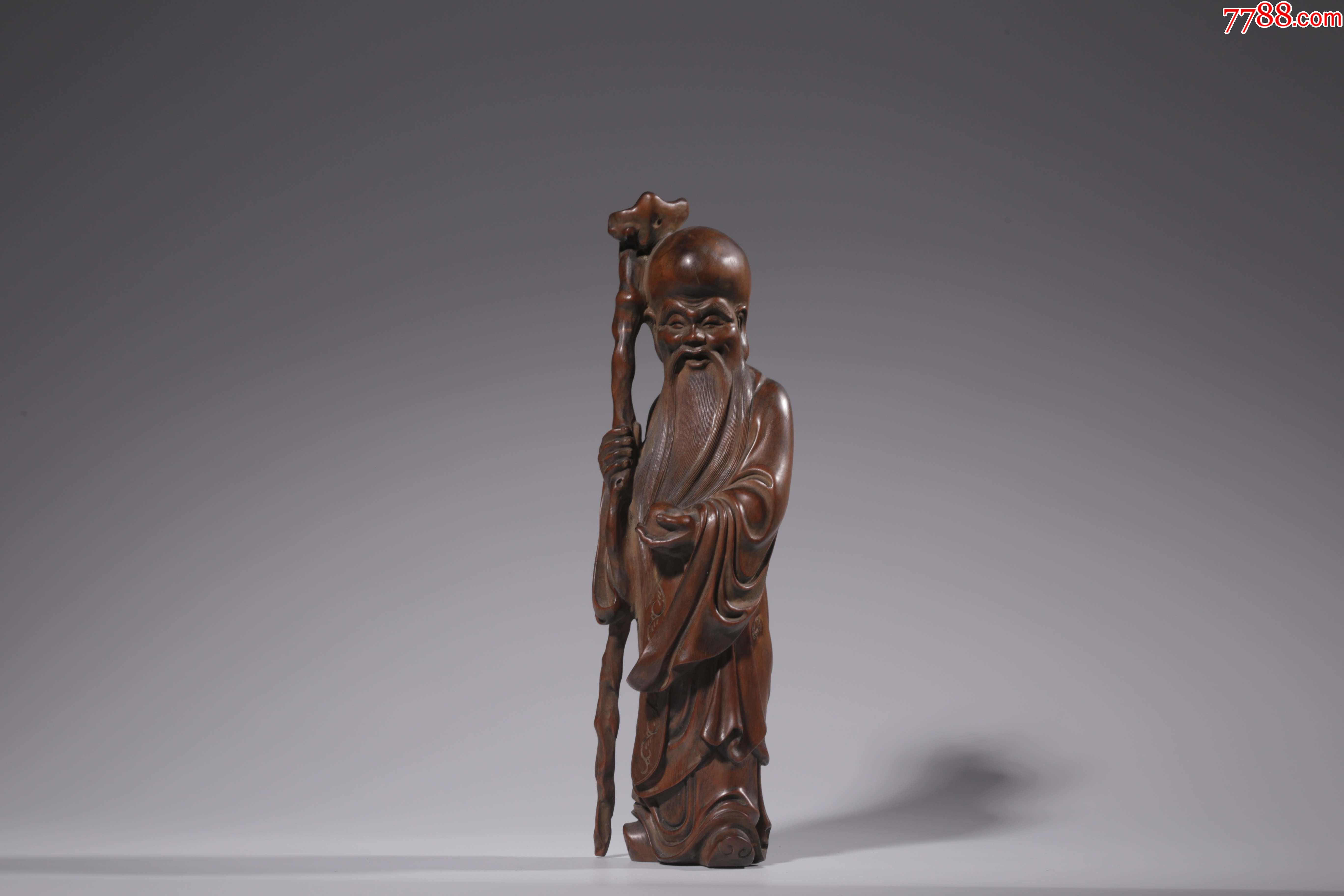 清黄杨木雕寿翁立像