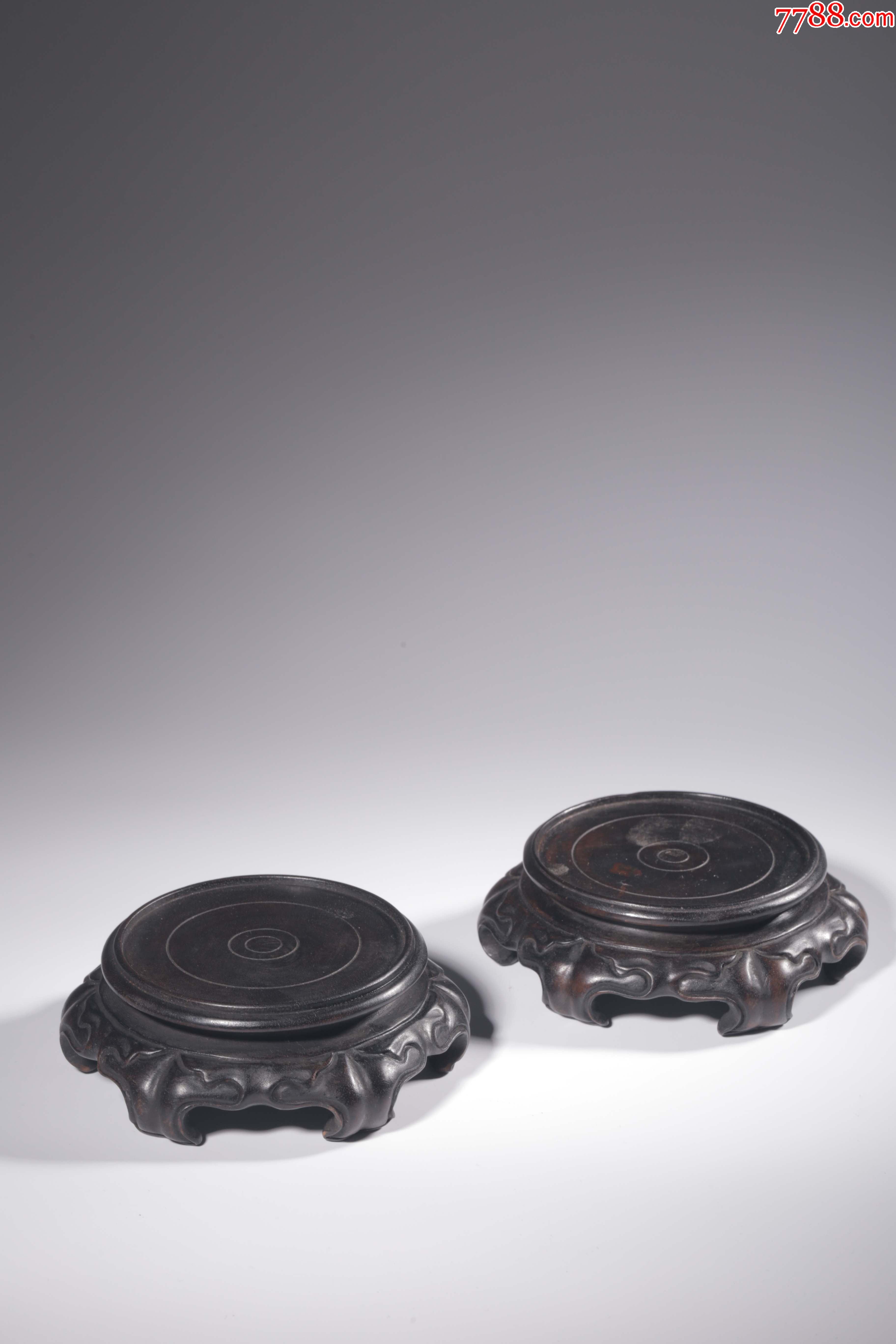 清小叶紫檀雕如意纹文房底座一对-木雕底座-7788商城__七七八八商品