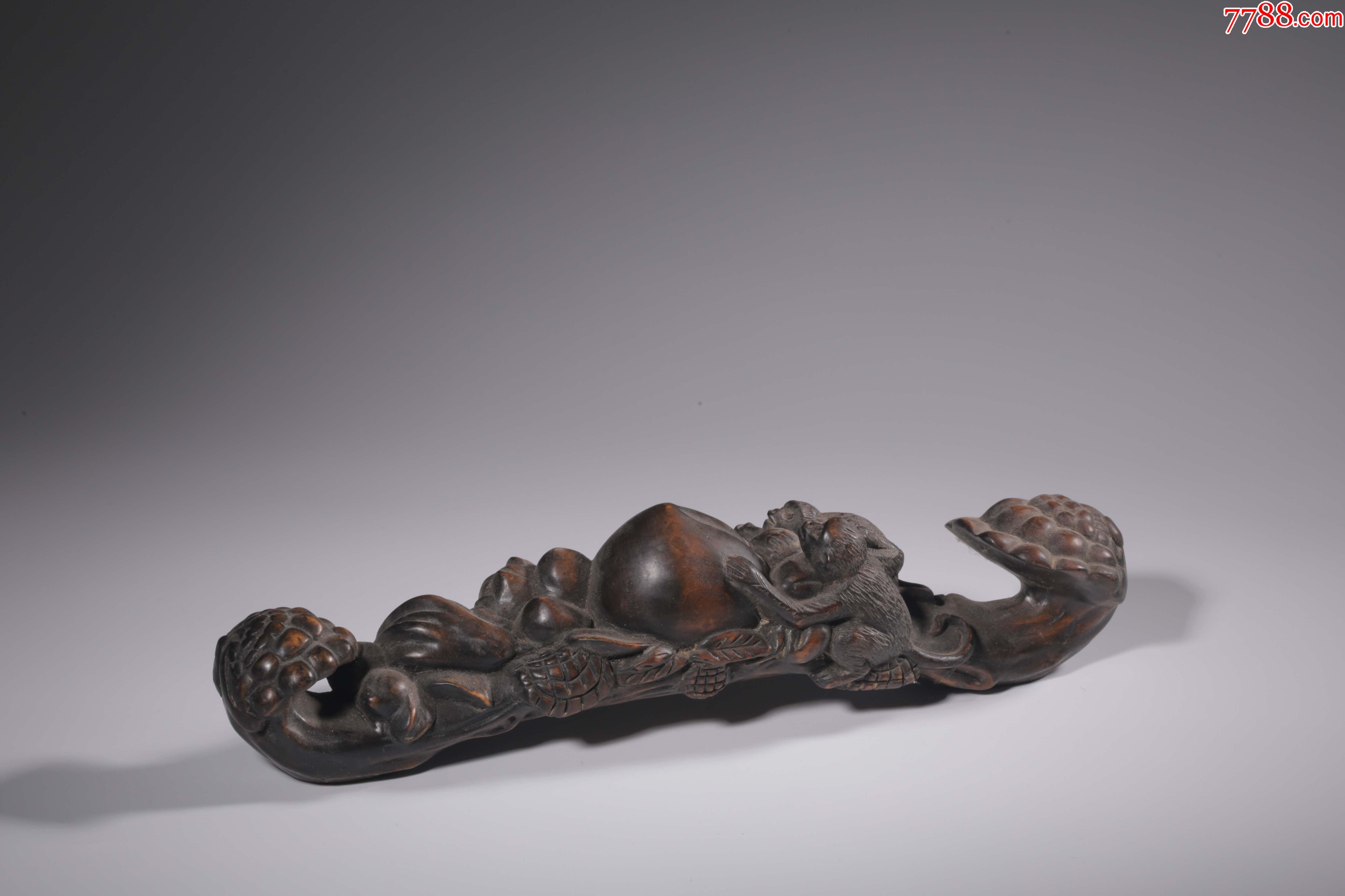 清黄杨木雕三多福文房如意