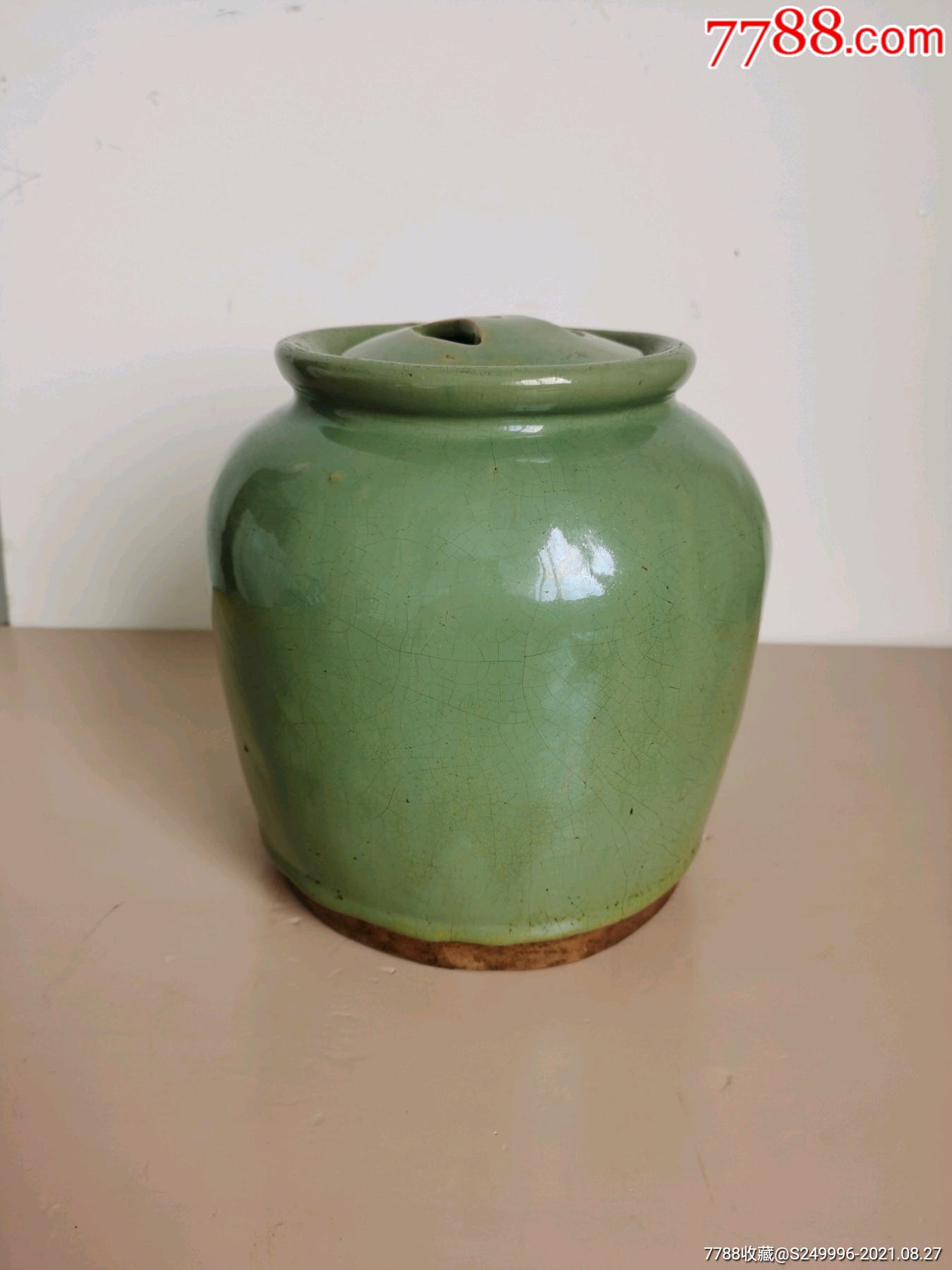 民国老绿釉罐