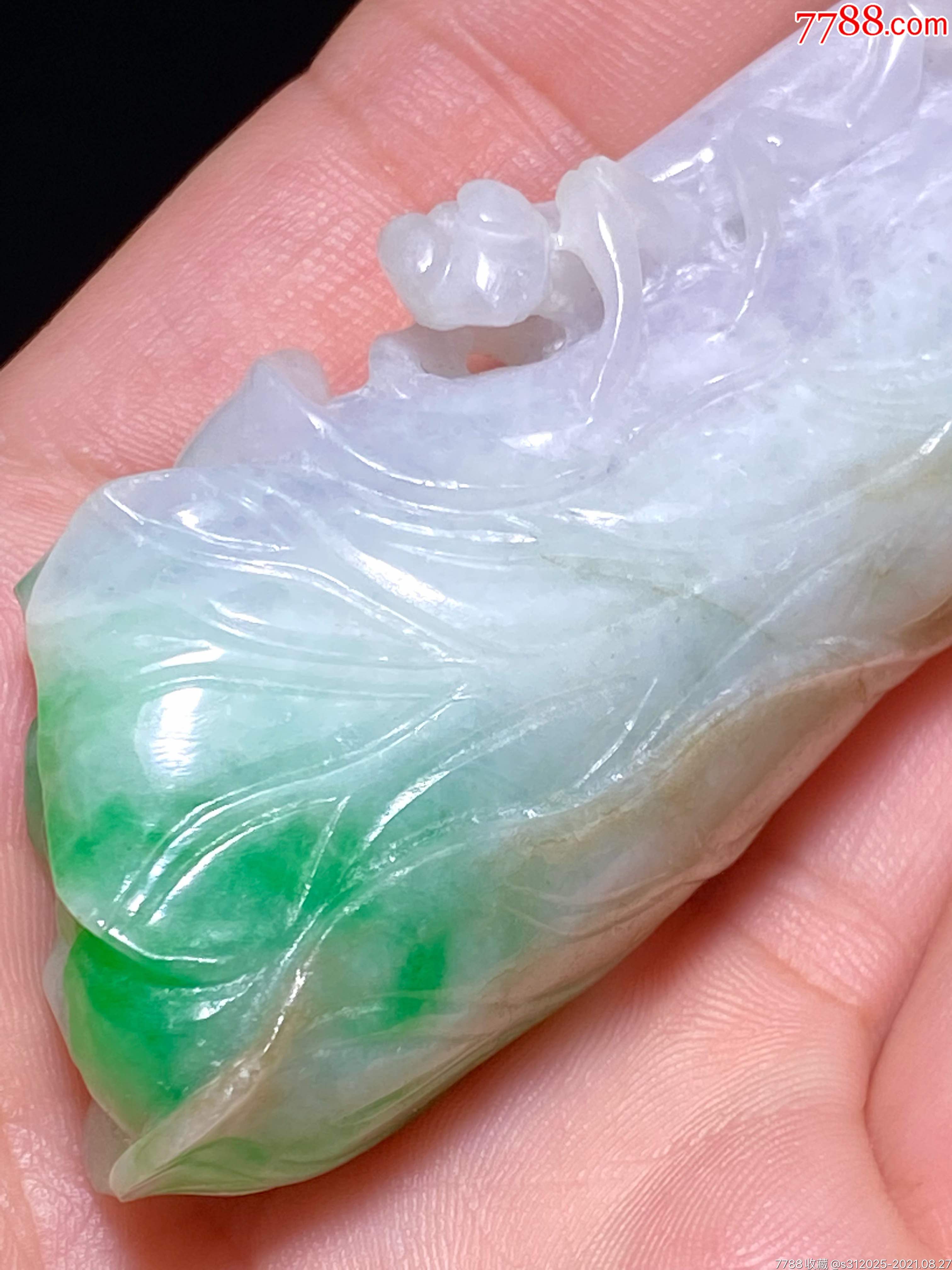 清天然翡翠飘绿翡翠白菜螳螂把件挂件古玉老玉明清玉古玩收藏