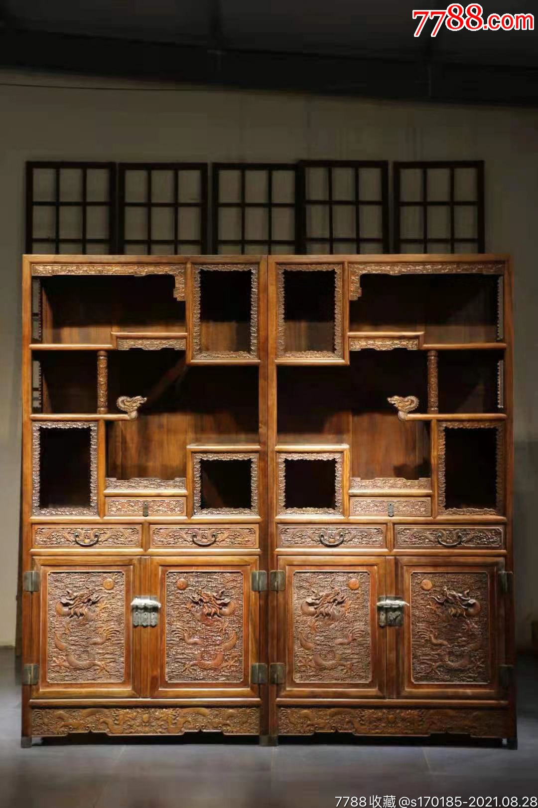 典藏品大清康熙北书房黄花梨云龙多宝阁单个尺寸宽100高200厚42厘
