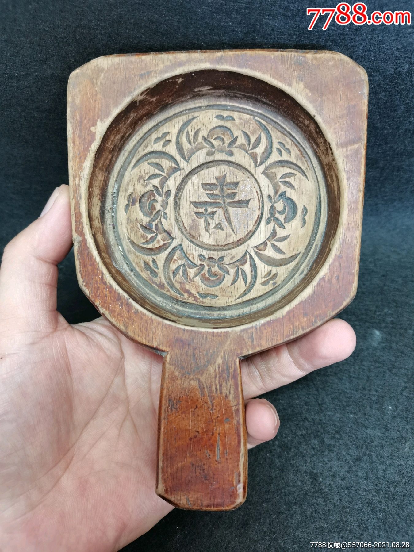 民国寿字纹短把印糕板.