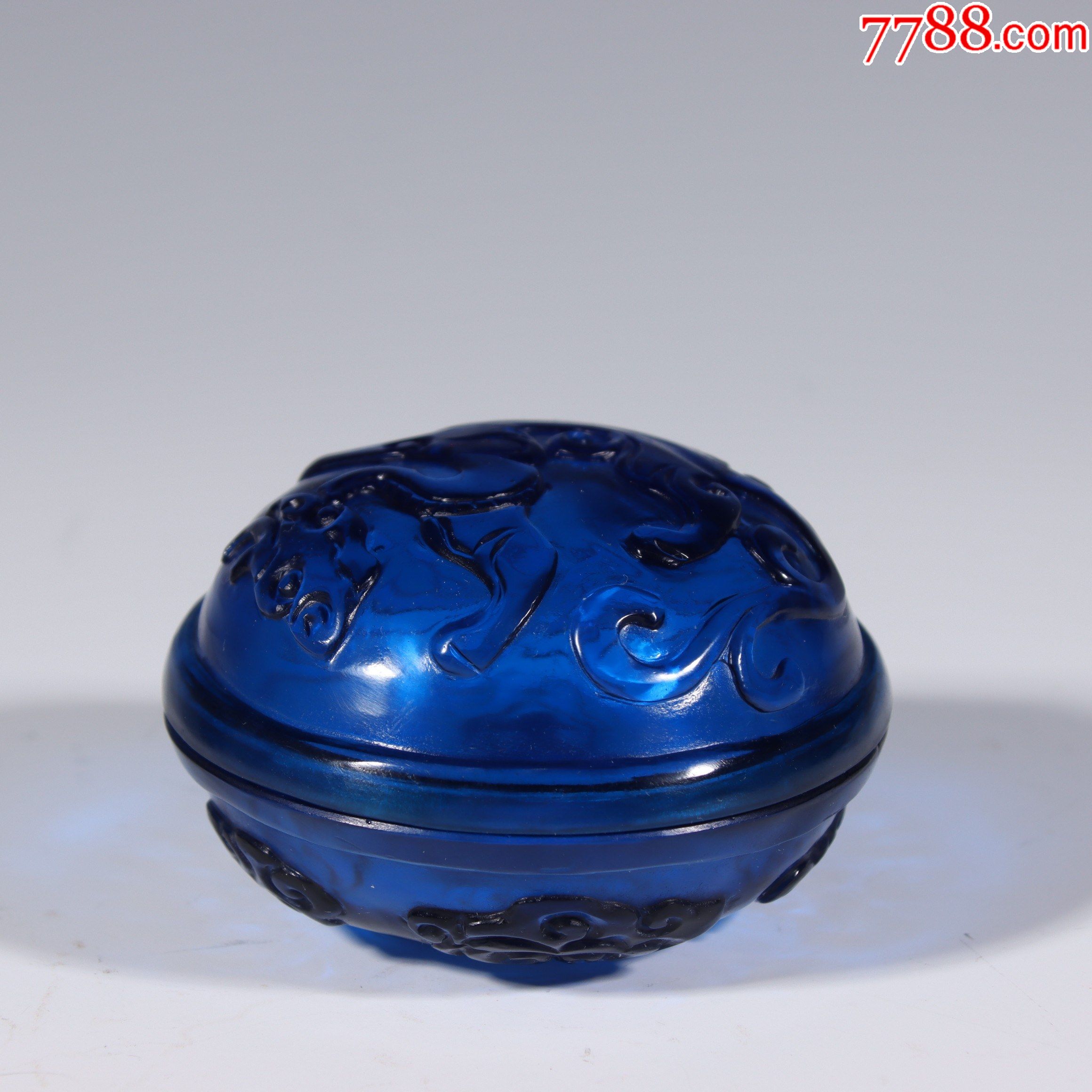 蓝琉璃雕龙纹盖盒-价格:2400元-se82292683-其他琉