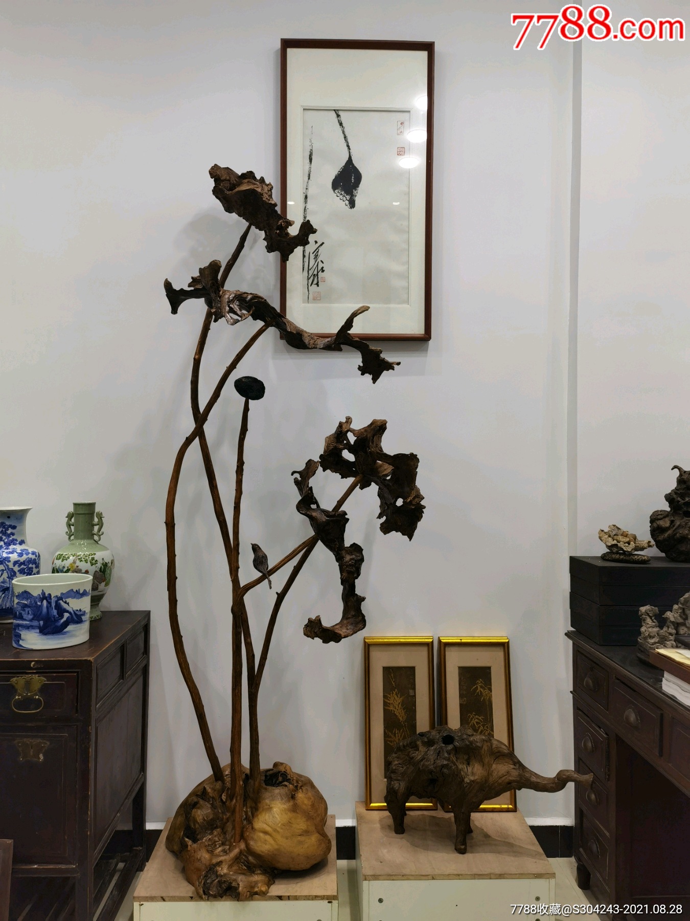 根雕荷叶大摆件_木雕摆件_图片欣赏_收藏价格_7788连环画