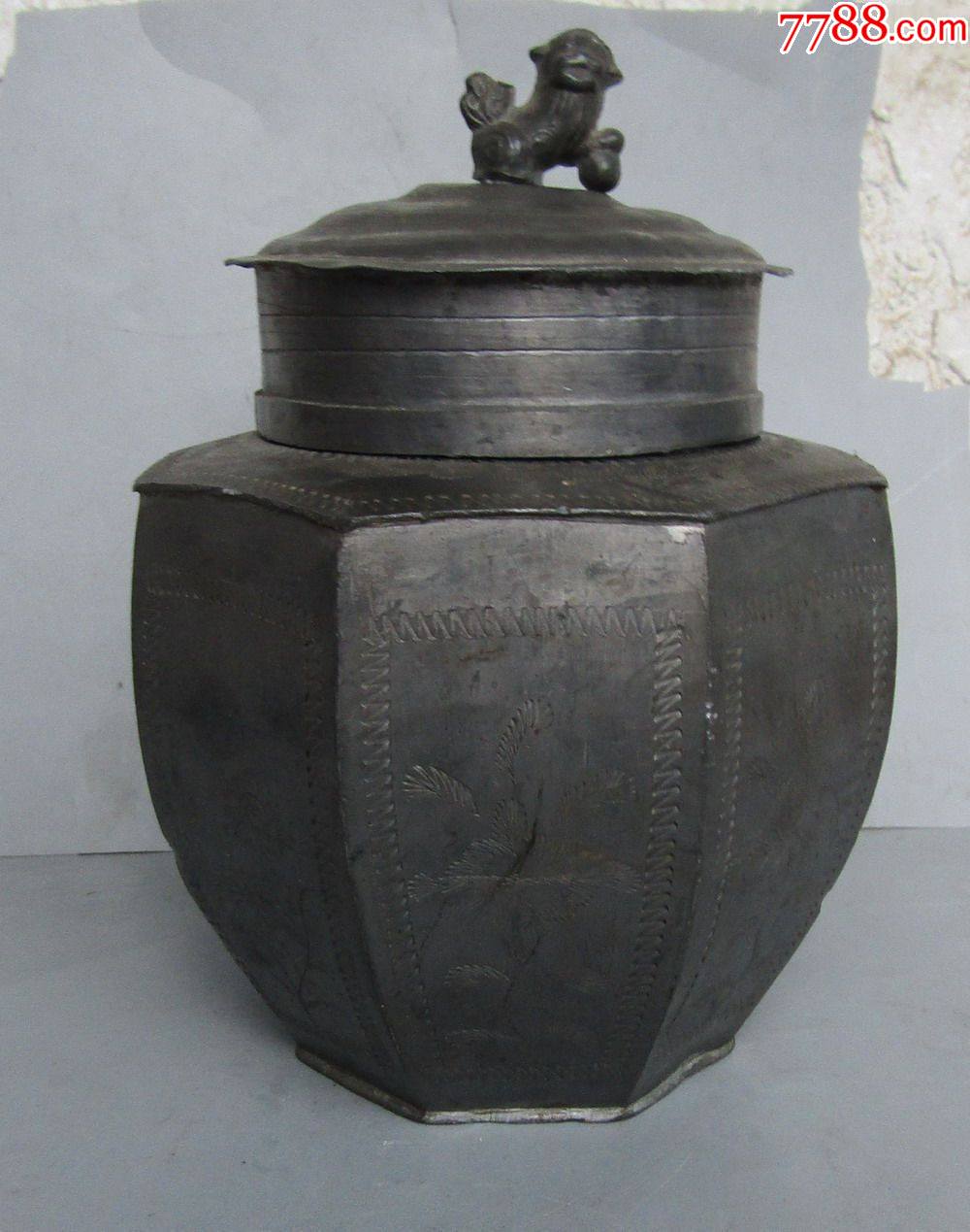 民国锡制八角大罐