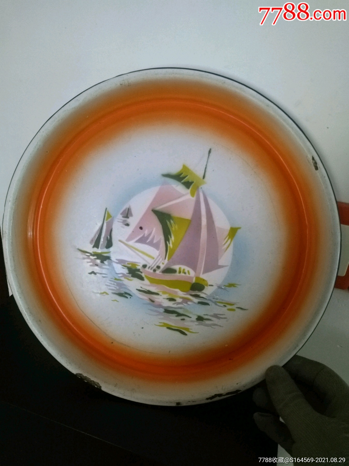 早期经典图案立鹤牌搪瓷盘