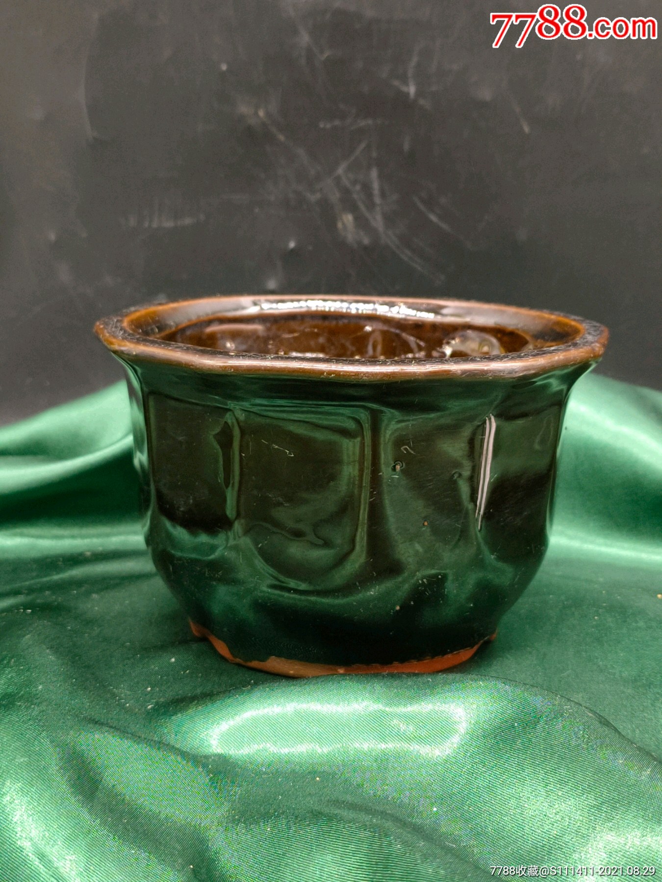 老紫砂挂釉花盆