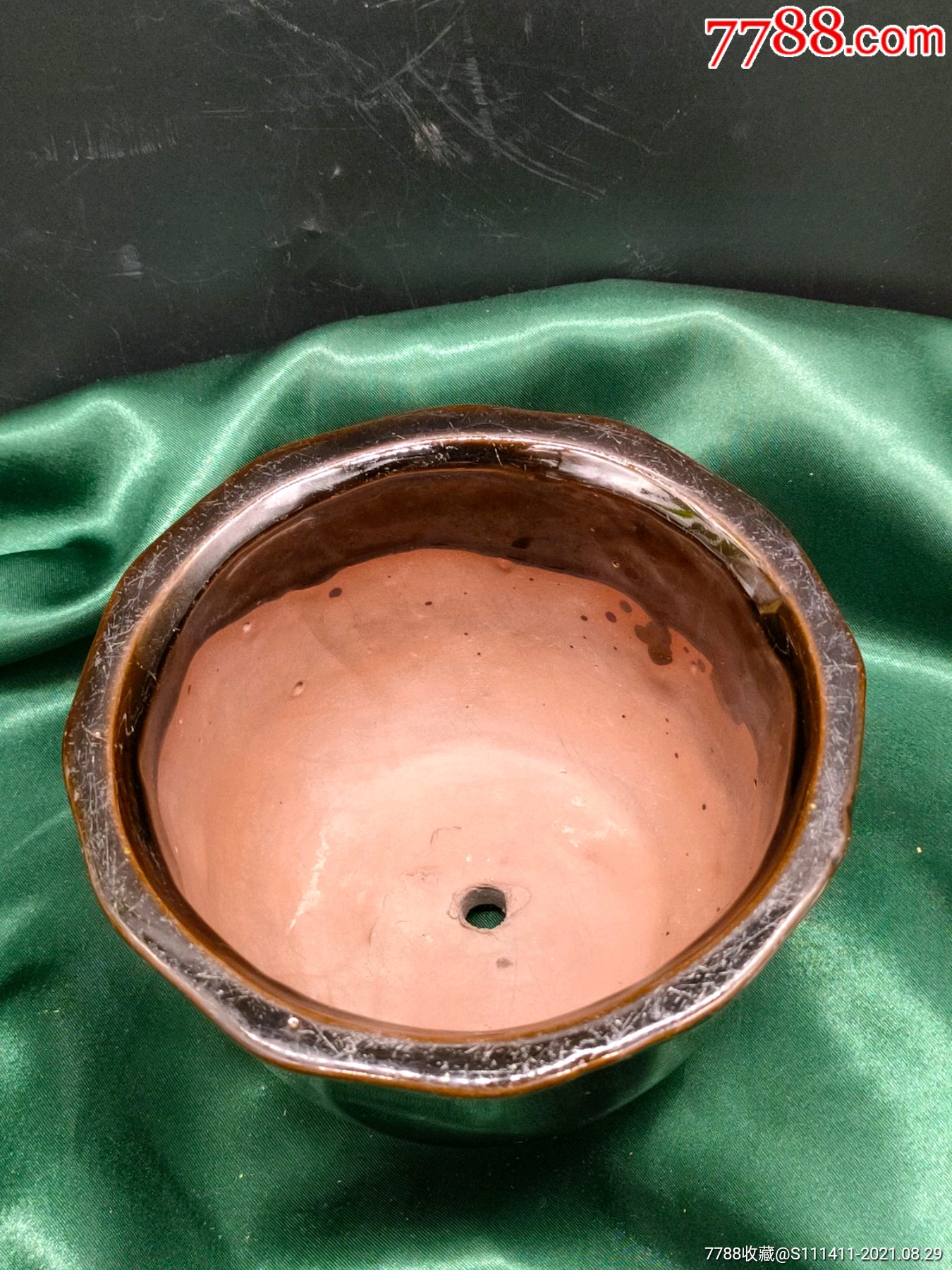 老紫砂挂釉花盆