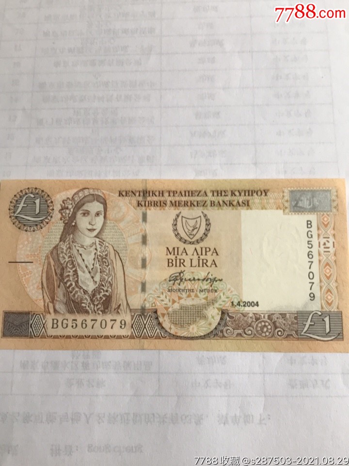 塞浦路斯1镑纸币外国钱币2004年全新外国纸币