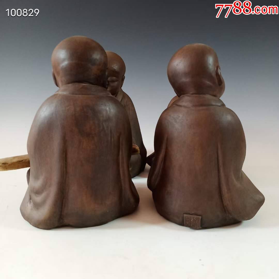 【私人藏品周裕恩制】手制精品"紫砂四个小和尚琴棋书画摆件,纯手工