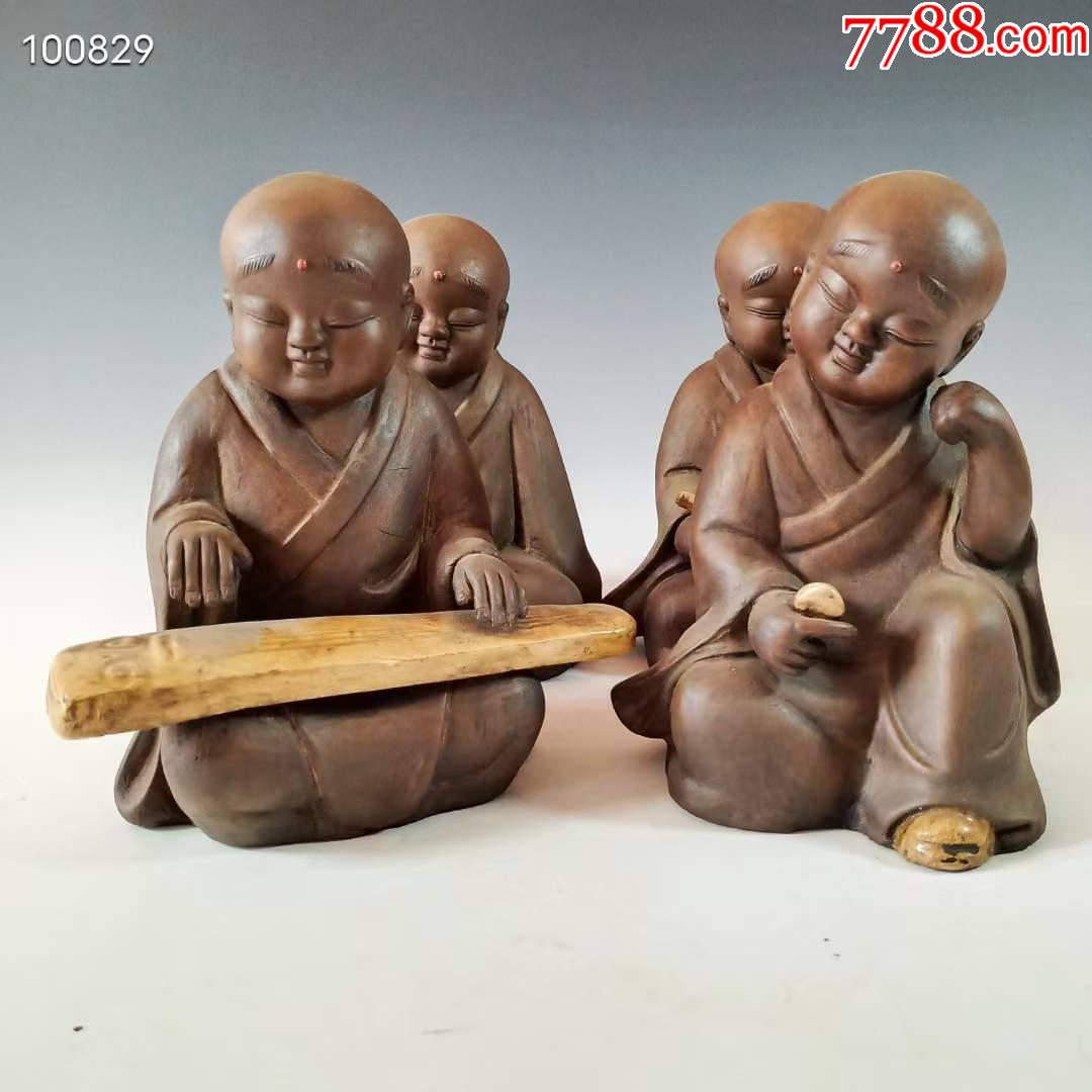 【私人藏品周裕恩制】手制精品"紫砂四个小和尚琴棋书画摆件,纯手工