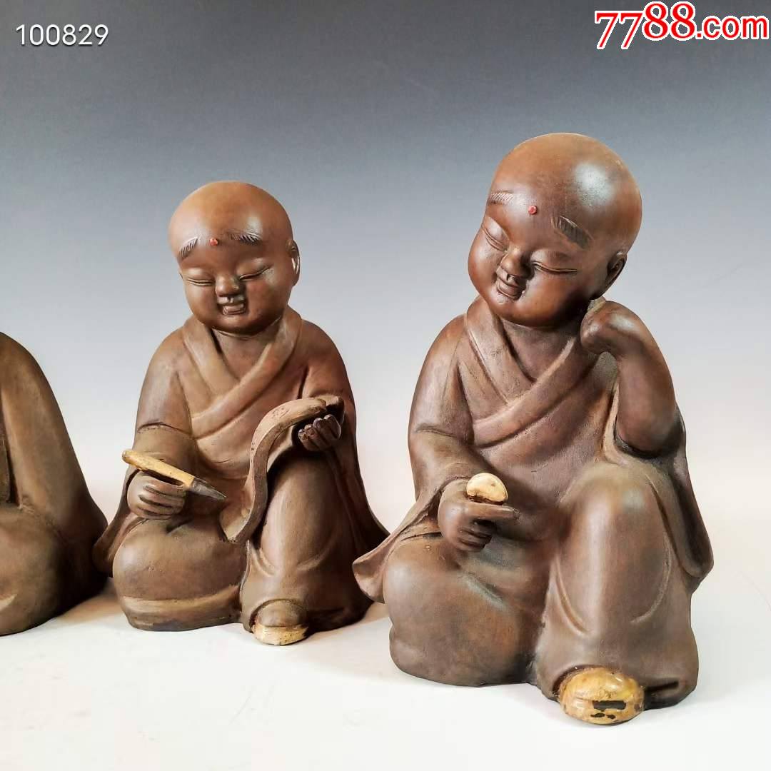 【私人藏品周裕恩制】手制精品"紫砂四个小和尚琴棋书画摆件,纯手工