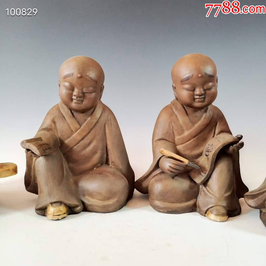 【私人藏品周裕恩制】手制精品"紫砂四个小和尚琴棋书画摆件,纯手工
