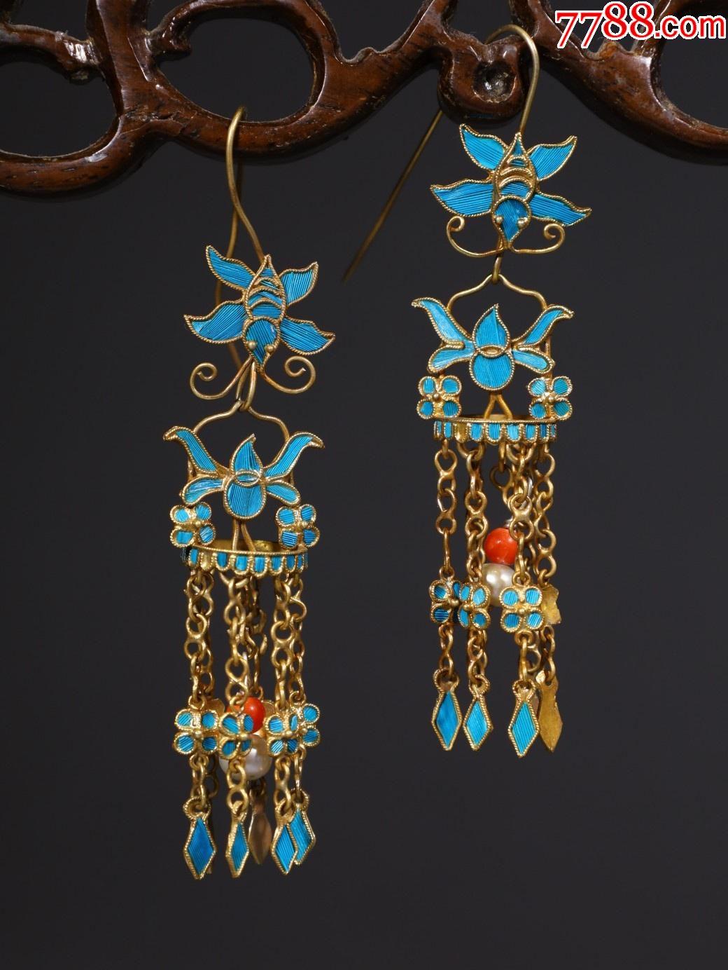 银鎏金点翠花蝶纹耳坠一对a84s32f