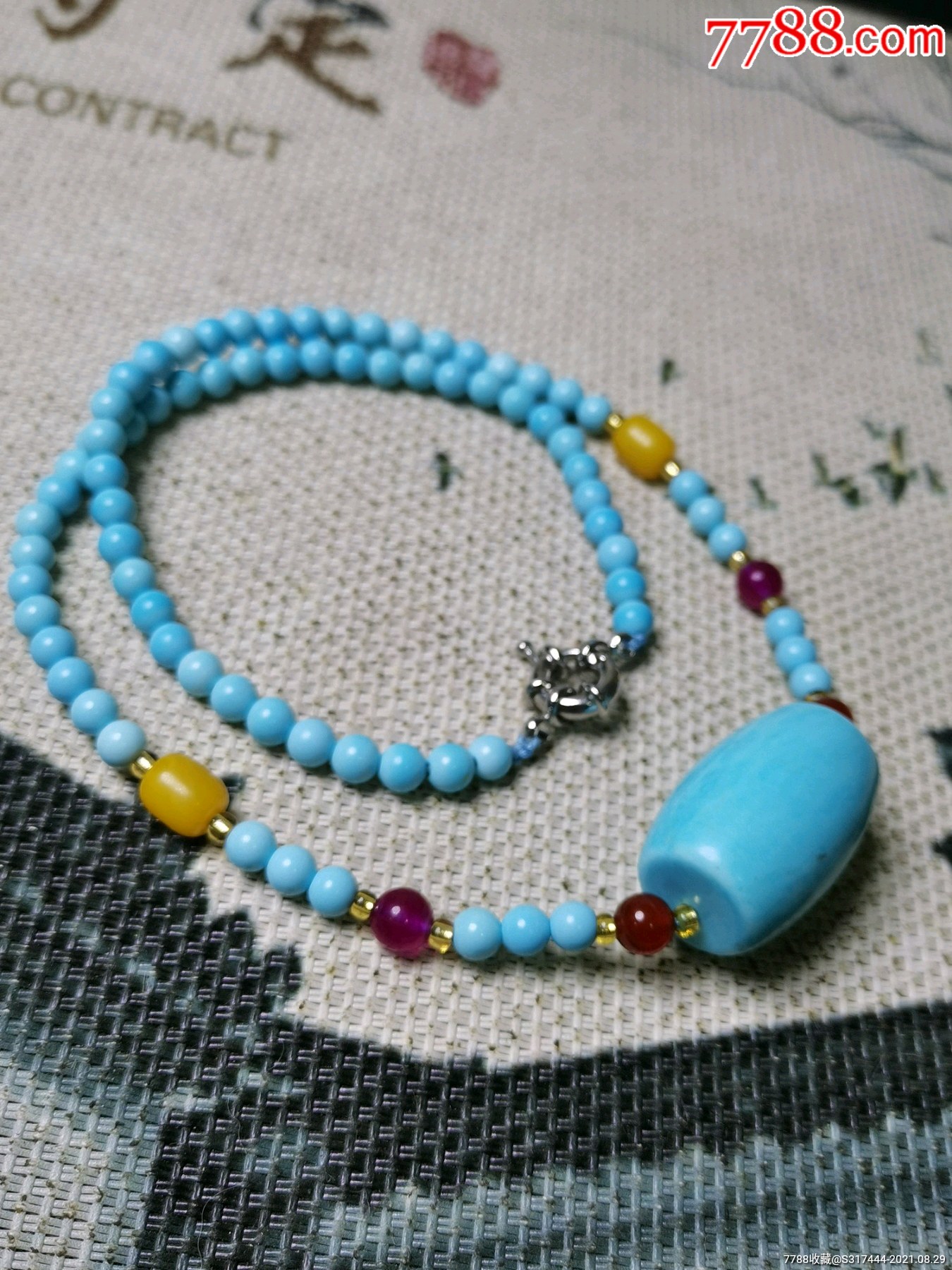 绿松石高瓷蓝桶珠锁骨链项链:5mm克重:42克