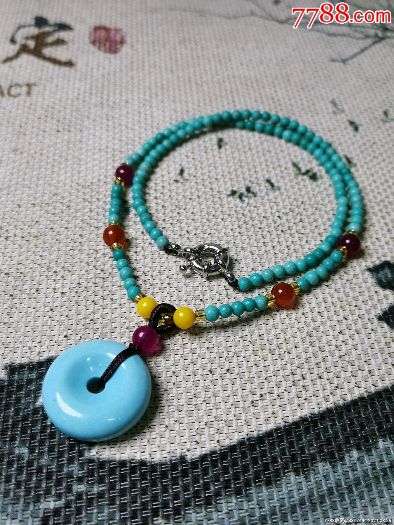 绿松石高瓷平安扣锁骨链项链35mm克重16克