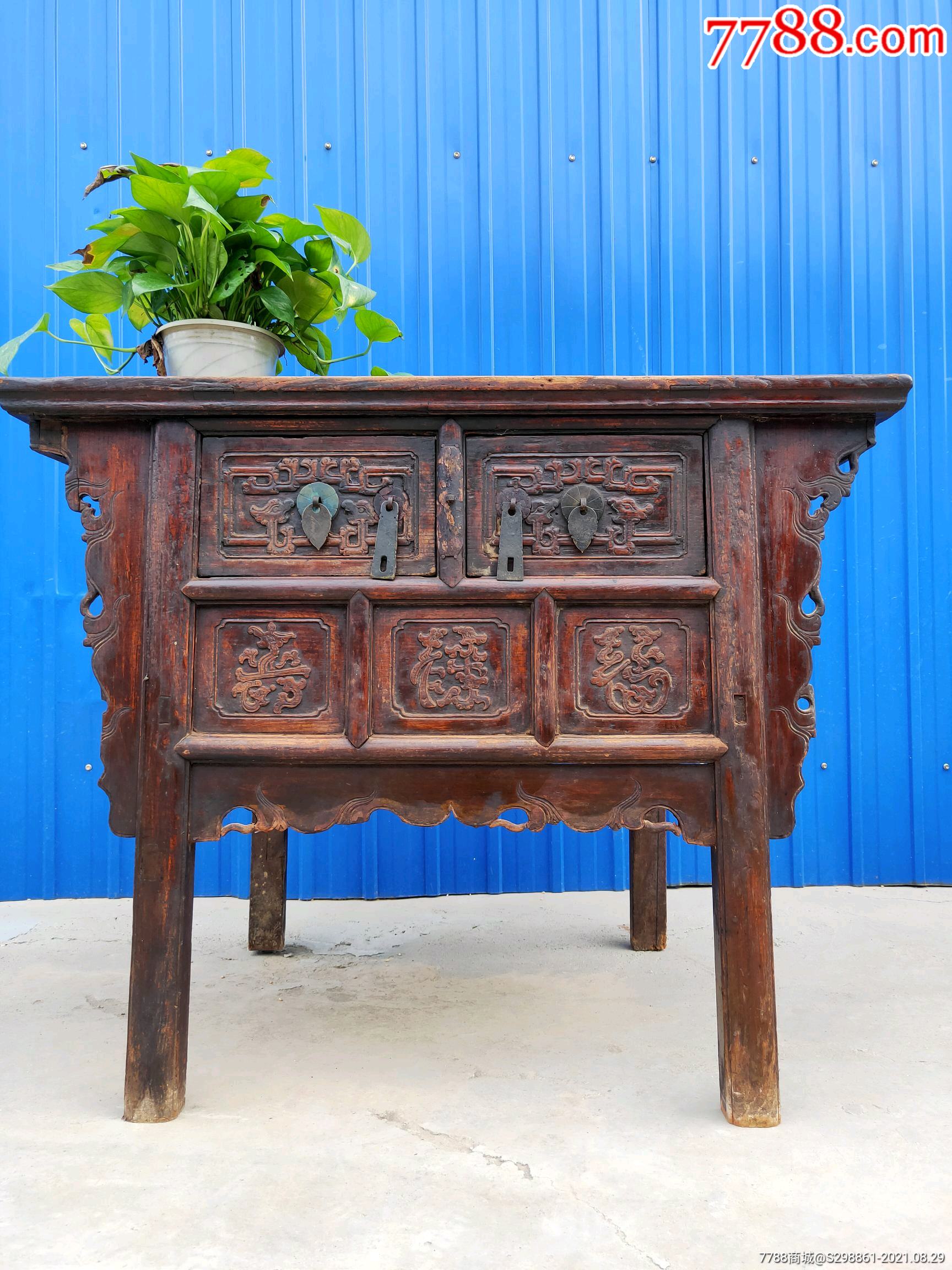 精品老桌子一件满工雕刻福禄寿尺寸1036582抽屉双龙戏珠古典装饰收