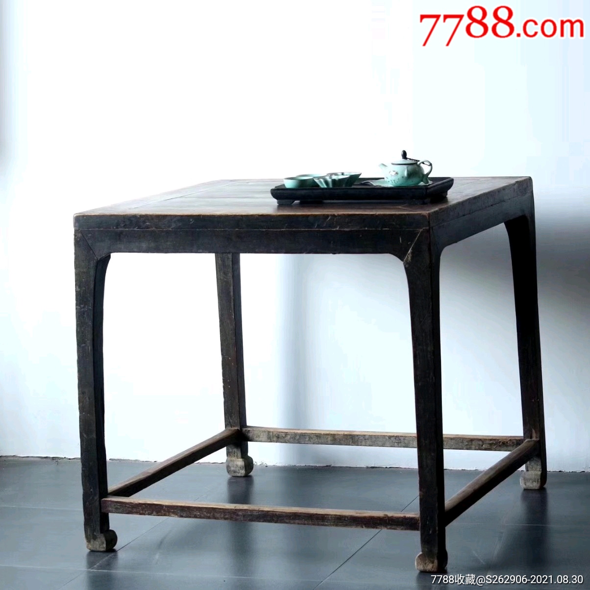 明式榆木八仙桌马蹄腿四方桌茶桌古玩古董木器家具博物馆陈设摆设-价