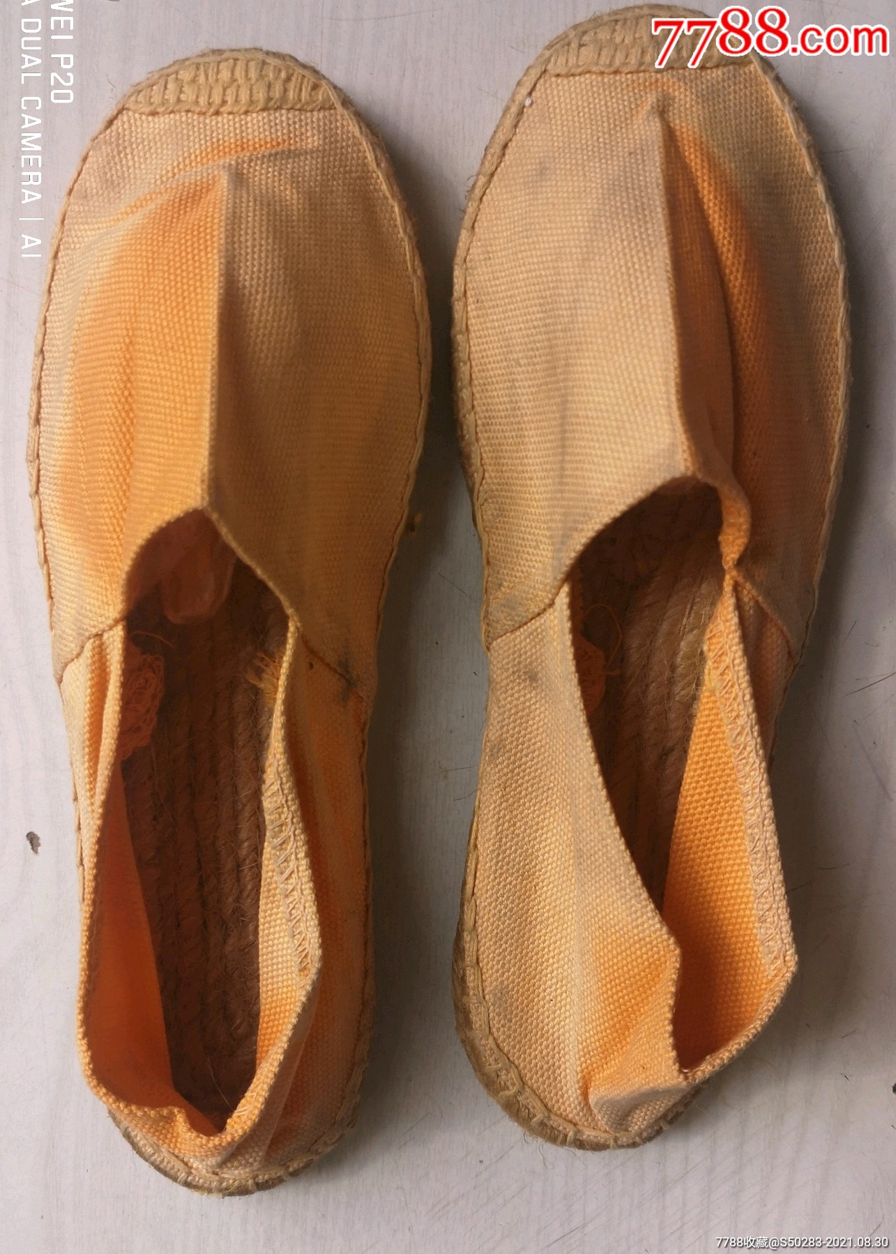 五十年代手工编亚麻底帆布面出口女鞋