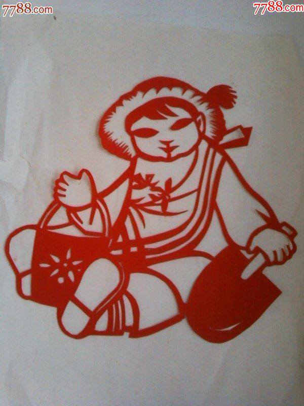 文革题材剪纸——小朋友铲草