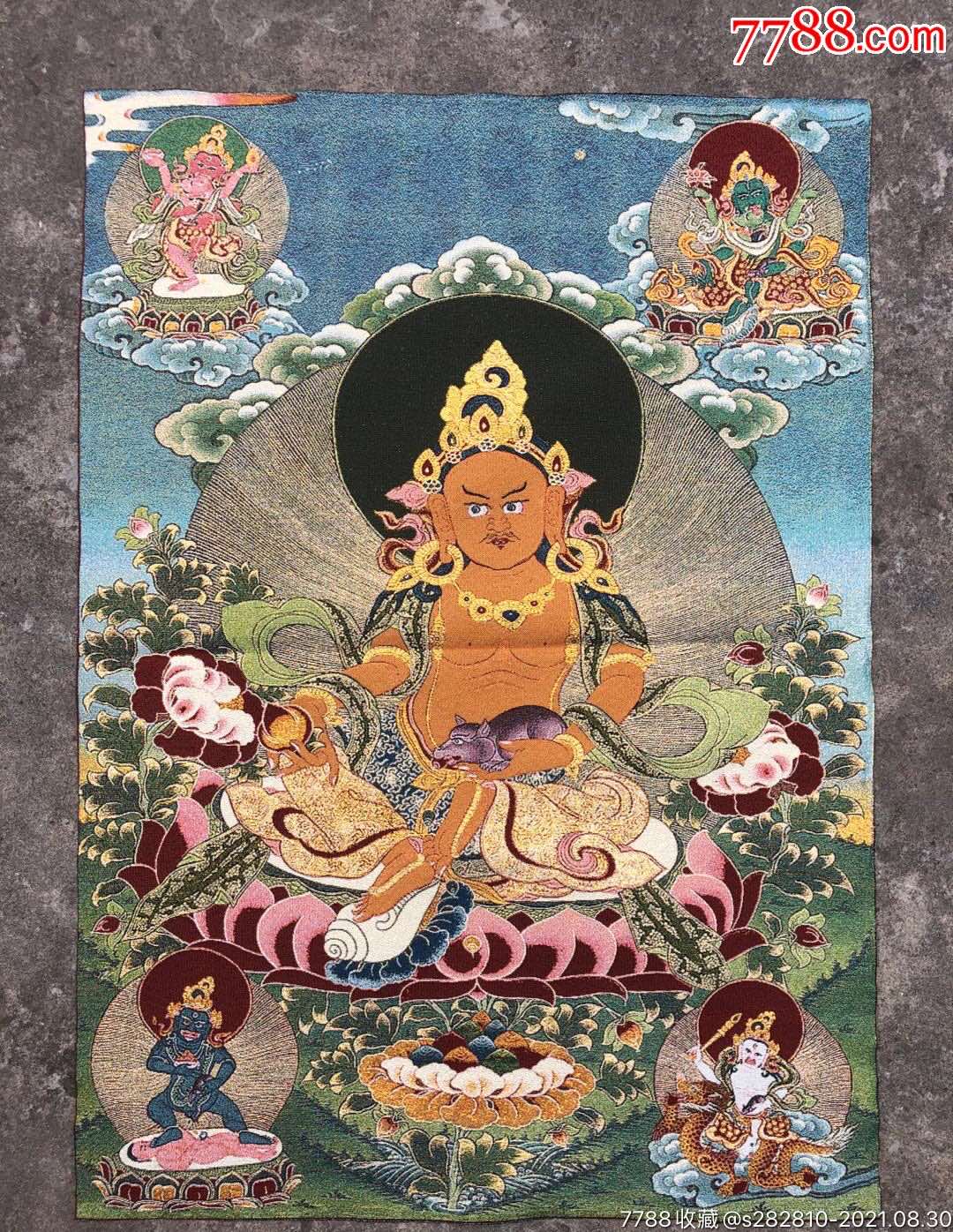 唐卡织锦画布画五财神