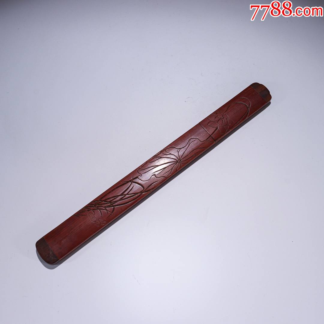 老竹雕莲花诗文裁纸刀