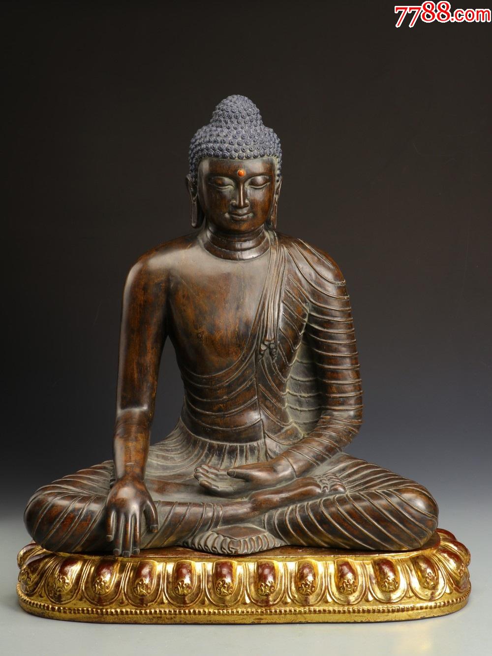 清黄花梨漆金释迦牟尼坐像-佛像/造像-7788佛像