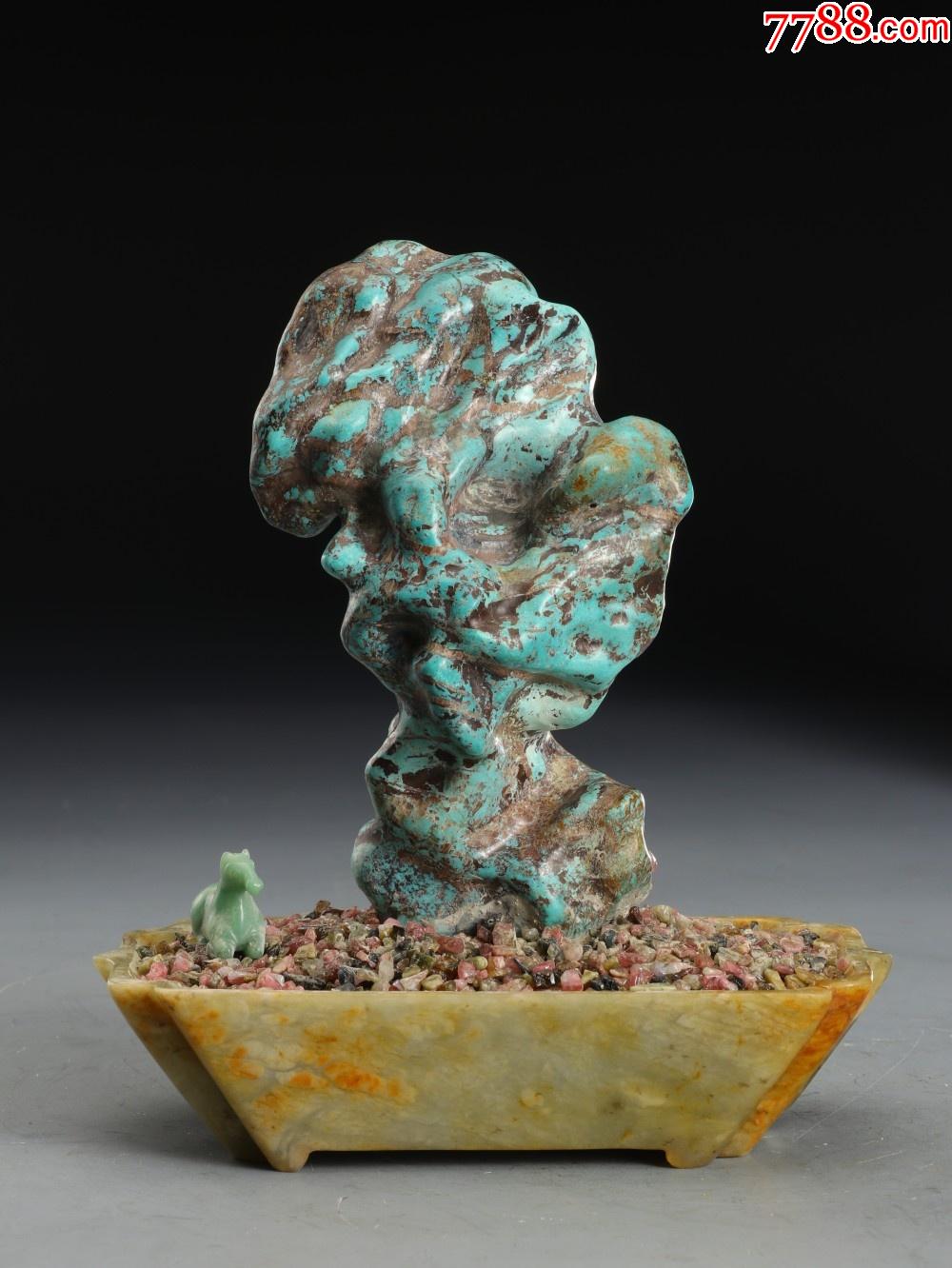 清绿松石山子盆景摆件