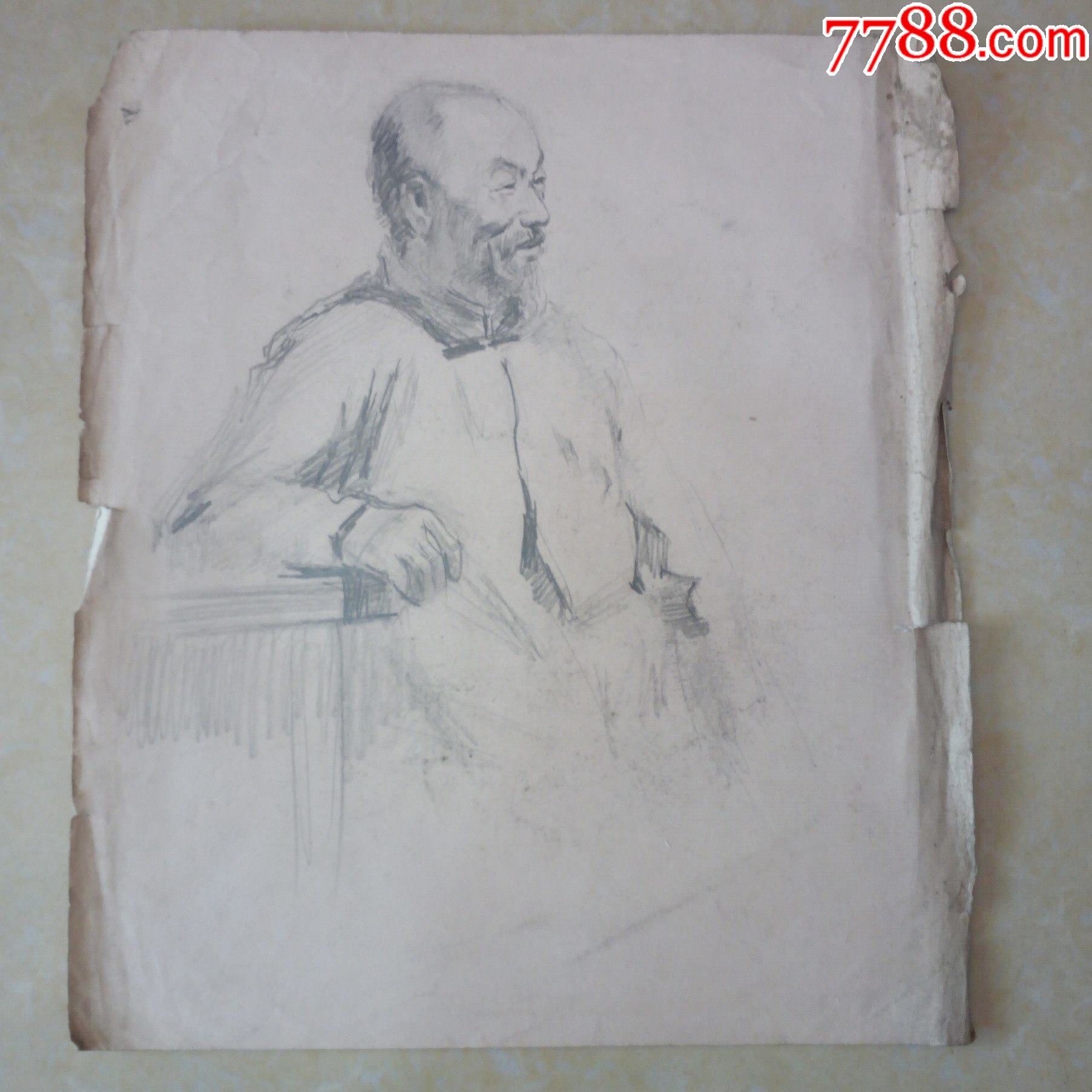 60年代老画家手绘人物原稿清朝老中医画像