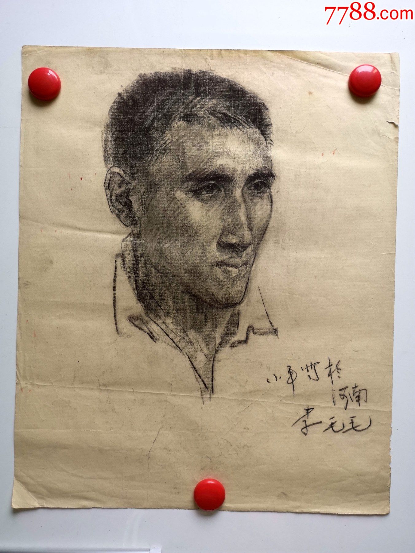 八*十年代炭笔人物素描速写画稿原稿《李毛毛》(落款:小平)
