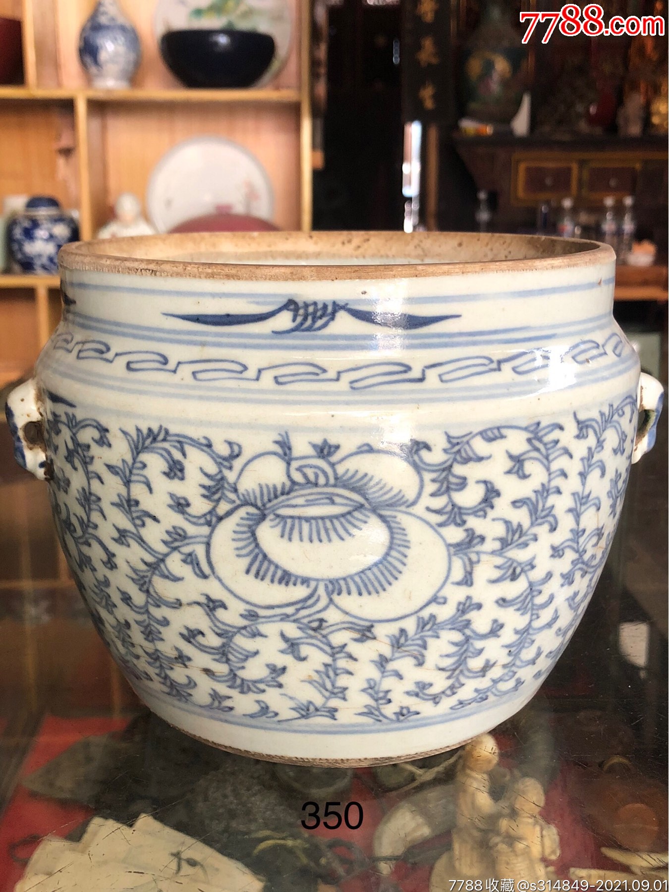 清嘉道青花花卉粥罐