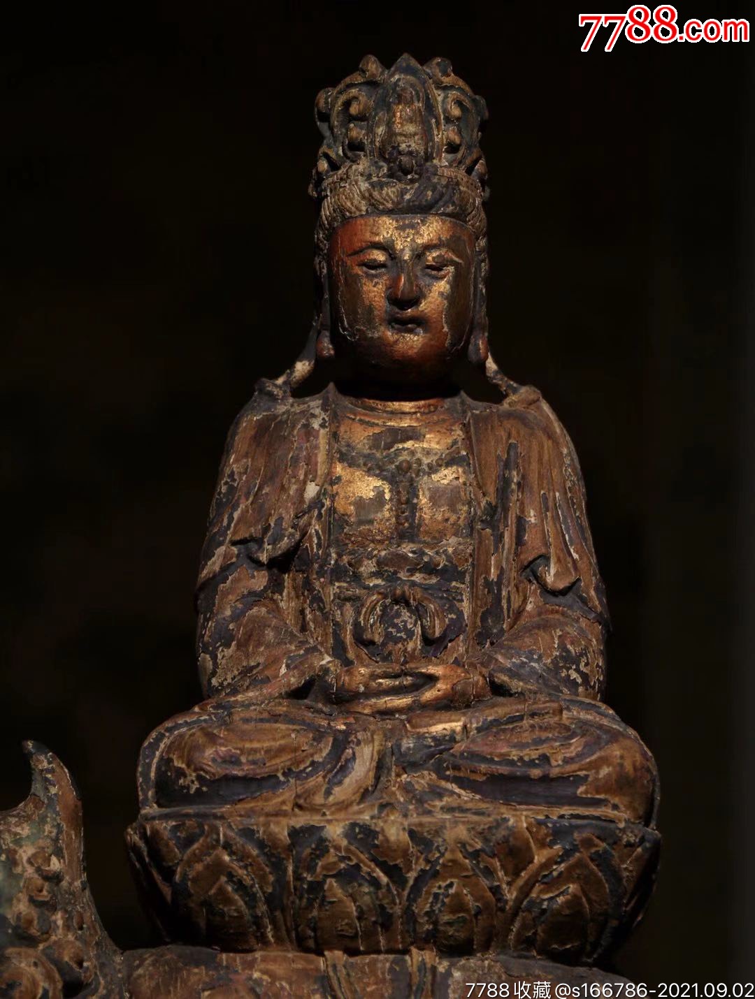 木雕,漆金狮吼观音高45长30宽15厘米.楠木开脸慈祥头戴佛陀宝冠手结