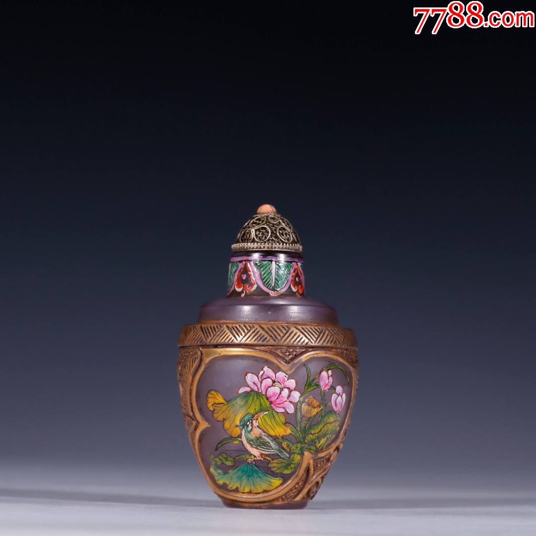 "商品>>>>￥5,20010品99老水晶发晶内画"刘海戏金蟾"鼻烟壶￥8