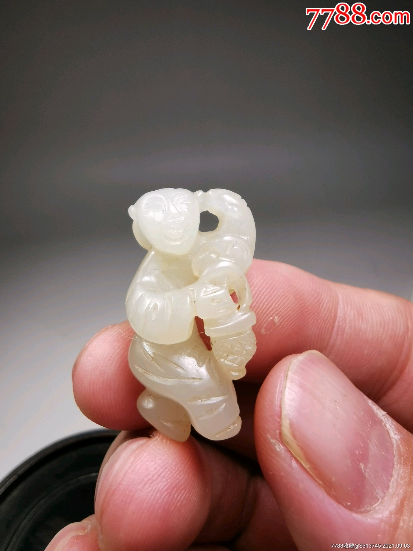 老玉和田玉明清白玉如意童子挂件-和田玉-7788玉器收藏