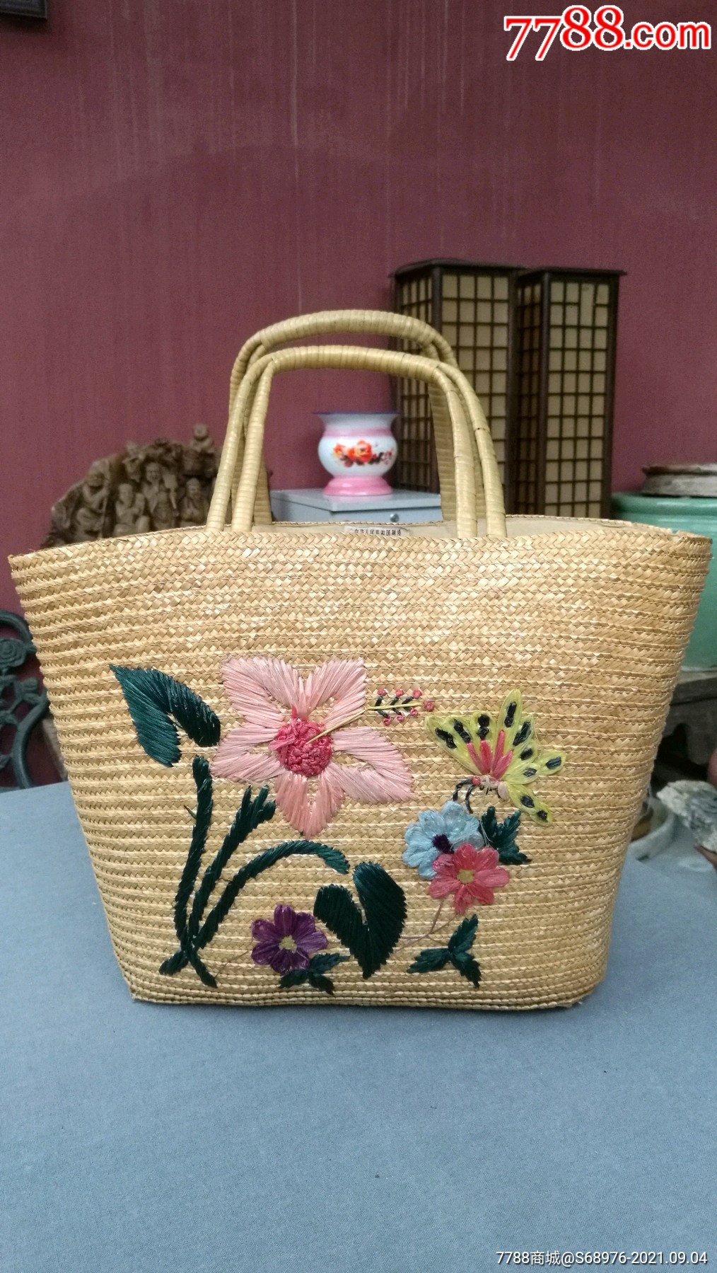 70年代草编提篮,菜篮子,非常漂亮,时代感强,可做影视